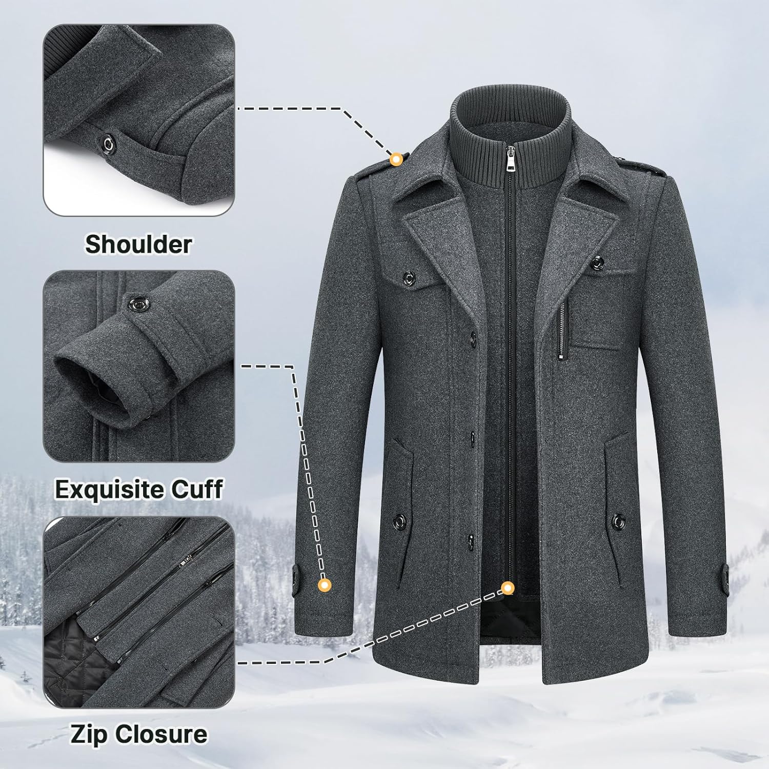 Lamgool Men's Winter Wool Blend Coat Casual Business Single Breasted Peacoat - Image 5