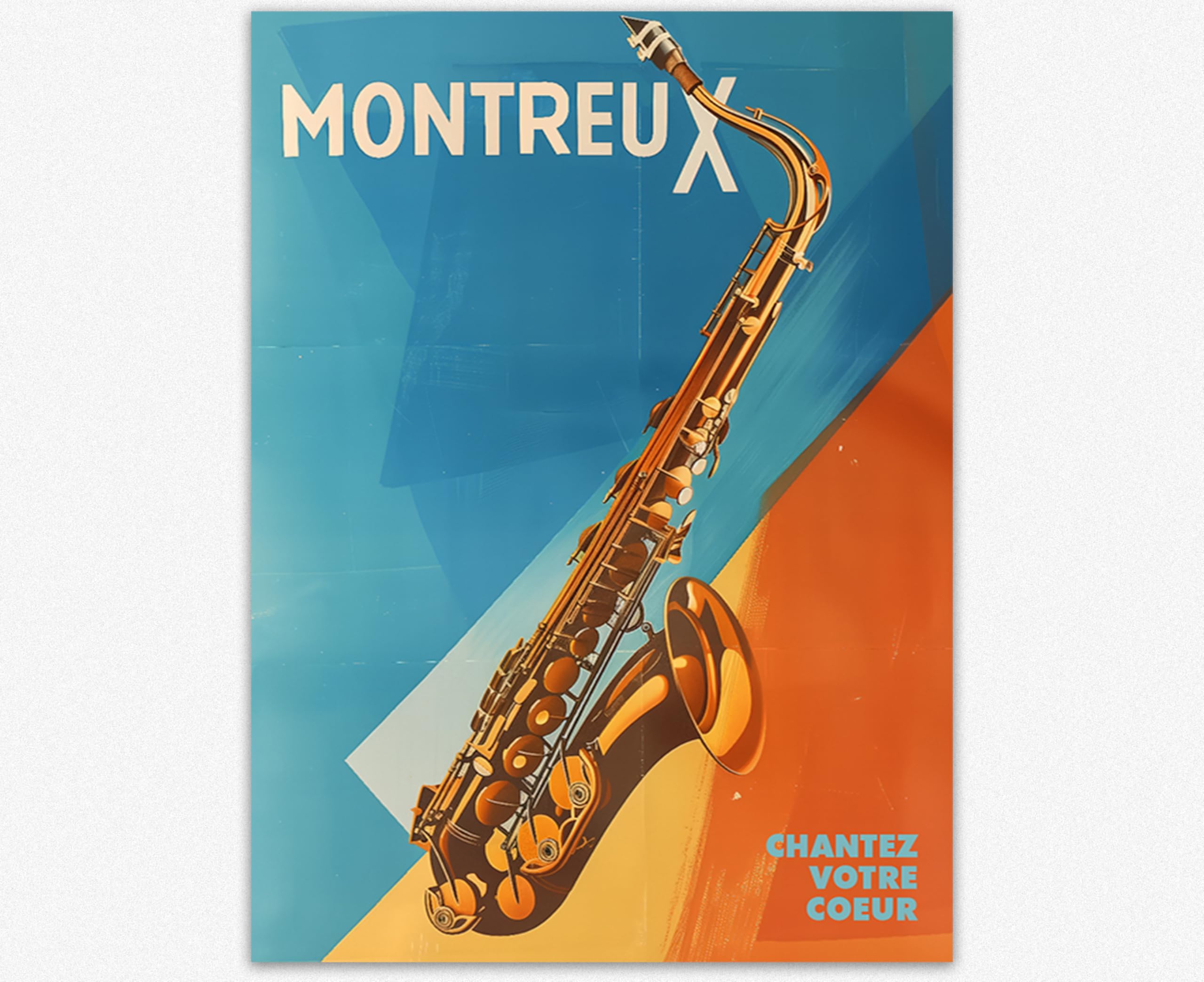 Wallbuddy Saxophone Art Poster | Montreux Jazz Spirit Wall Art | Retro Jazz Festival Music Lover Gift | Unframed Colorful Music Instruments Wall Decor for Music Studio Room (12 x 16 Inches)