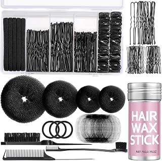 Black Bun Maker, Hair Donuts for Buns,Ballet Bun Kit | Complete Hair Bun Maker Kit,4pcs Hair Donut, 20pcs Hair Net for Buns, Black Bobby Pins Kit, Hair Wax Stick