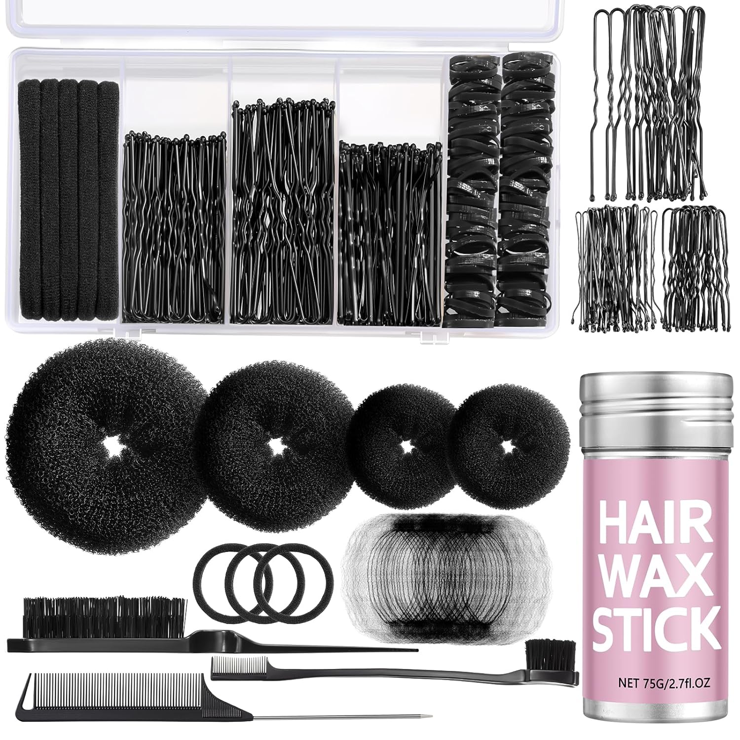 Yogode Dance Competition Must Haves-Invisible Bun Nets (40Pcs) & U-Pins/Bobby Pins,Hair Wax Stick, Elastic Ties and Styling Combs&Brushes-Dance Hair Kit for Ballet Wedding Sleek & Neat Hairstyles,Dark Brown