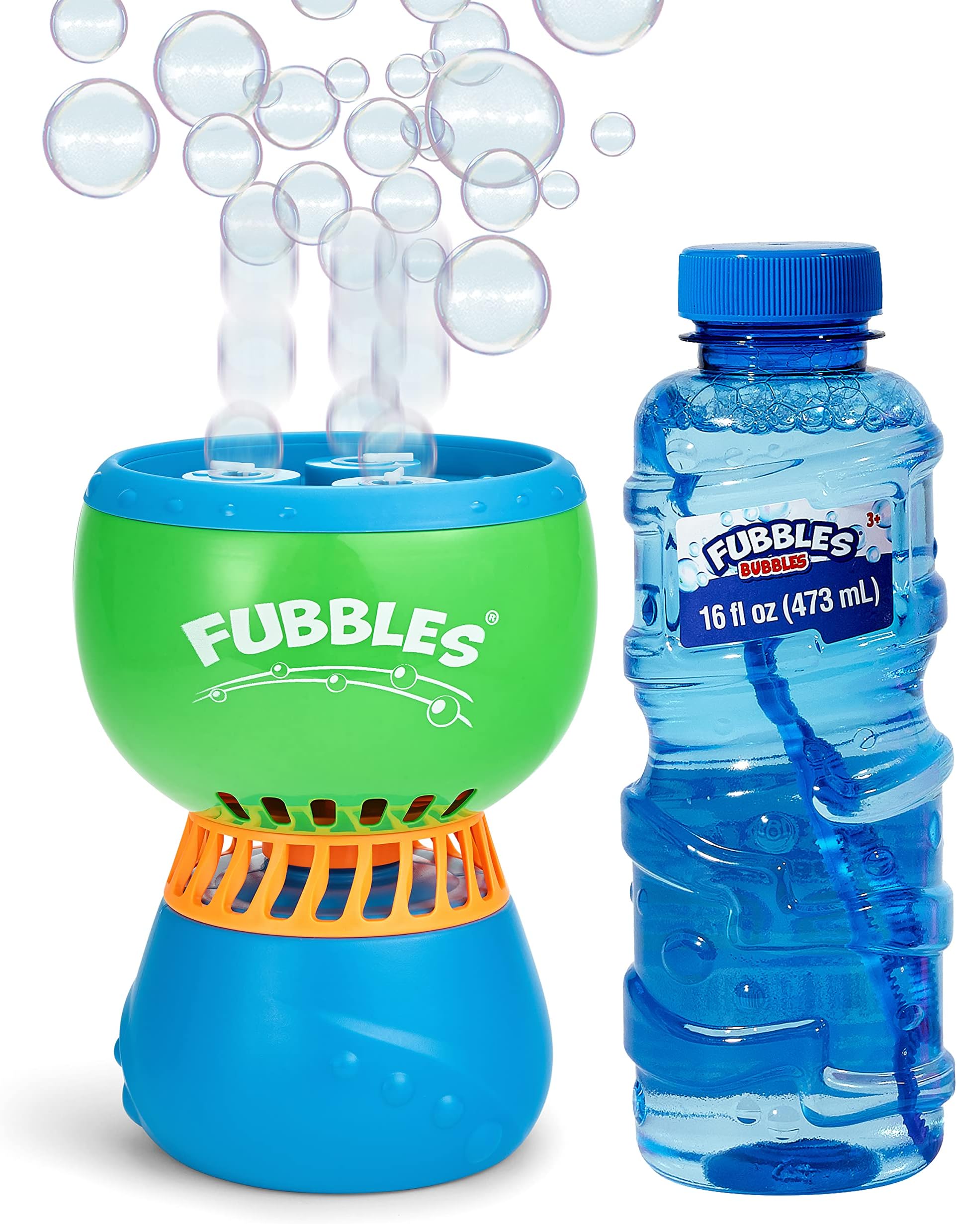- FUBBLES NO Spill Funfiniti Bubble Machine | Blows One Hour of Non Stop Bubbles | Amazon Exclusive Toy Set Includes 36oz of Non Toxic Refill Solution (Bubble Solution Bottle Colors Will Vary)