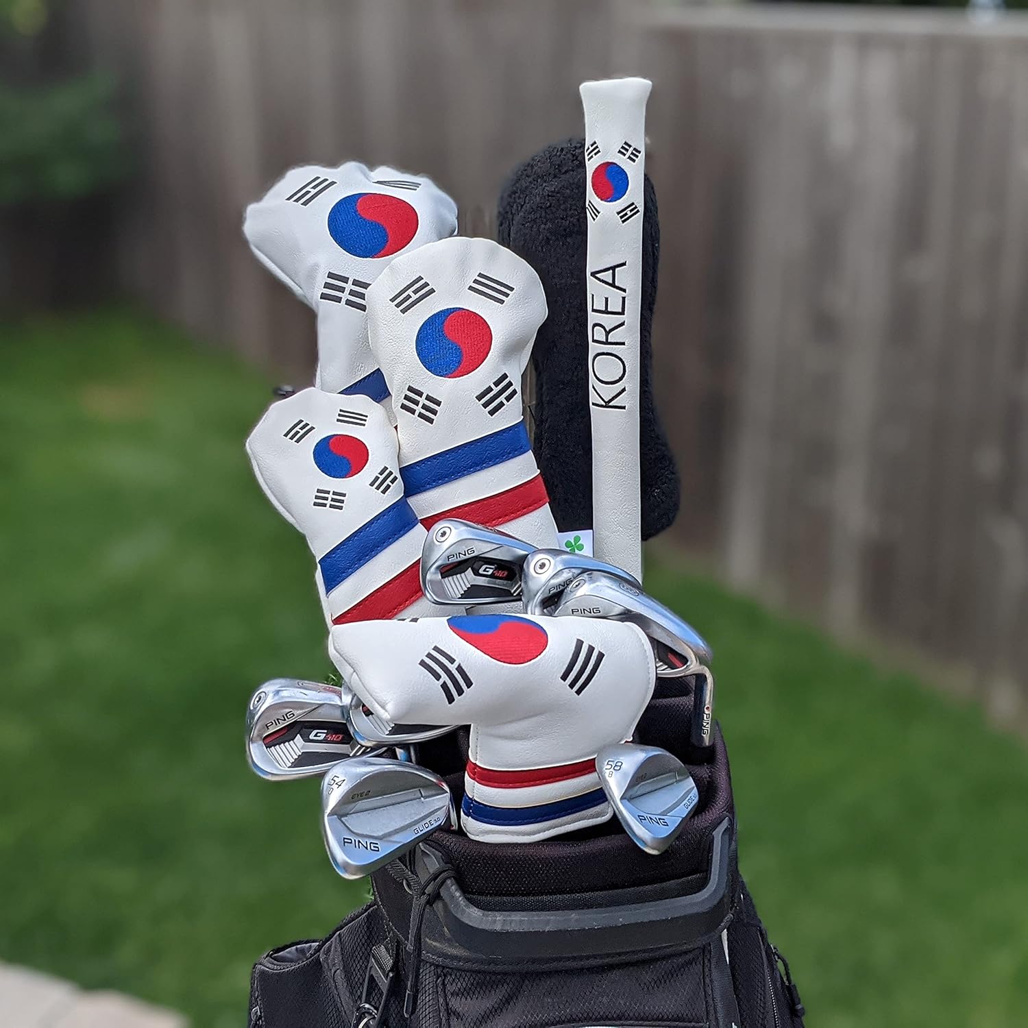 Foretra Driver Headcover Golf Club Covers Blade Mallet Putter Cover Alignment Stick Holder Hybrid Fairway Wood Head Cover Korea Flag Novelty Golf Accessories for Most Brands