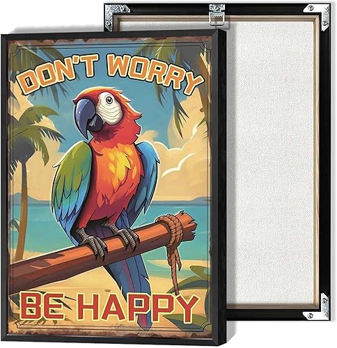 Miniatura 28 de Póster de decoración de bar Tiki con texto en inglés "Don't Worry, Be Happy Parroth", póster hawaiano para decoración del hogar, adecuado para Multi