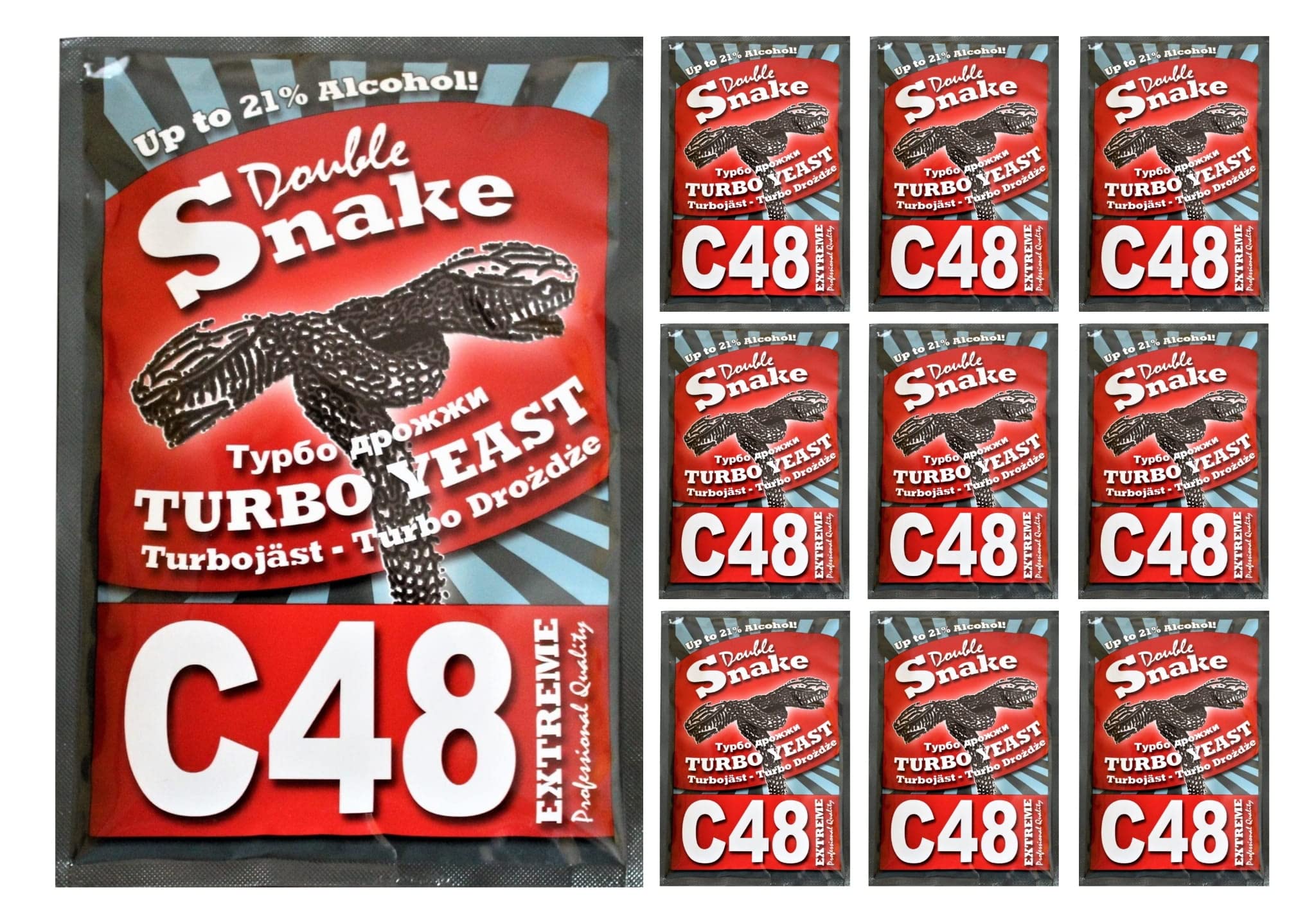 HUGBERT Turbohefe Double Snake C48 Vodka Alkohol Hefe Weinhefe 21%+GRATIS, 10 Stück
