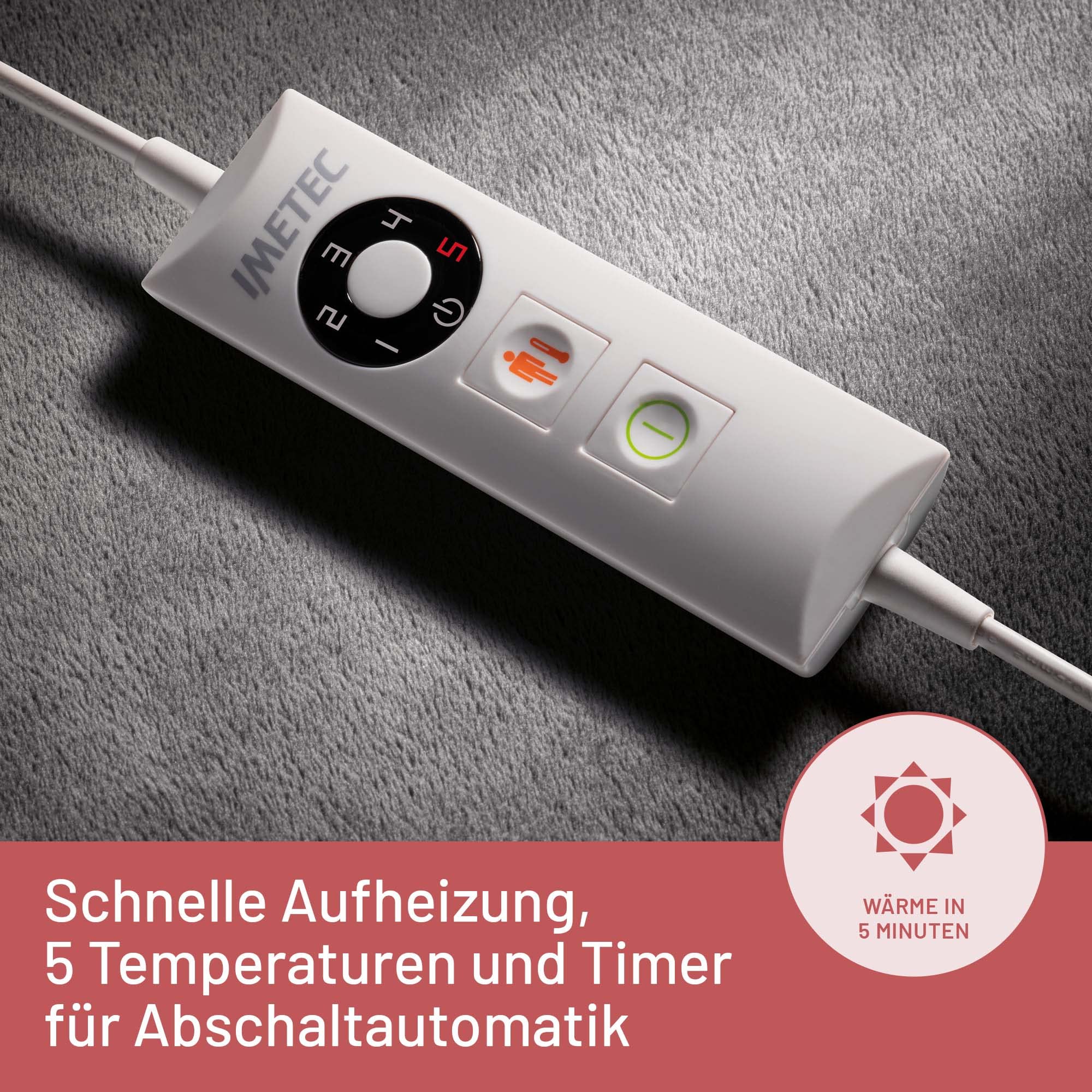 Imetec Fußwärmer, Intellisense-Technologie, weiches Gewebe, digitale Steuerung mit 5 Temperaturen, automatische Abschaltung, Elektro-Block-Sicherheitssystem, maschinenwaschbarer Bezug