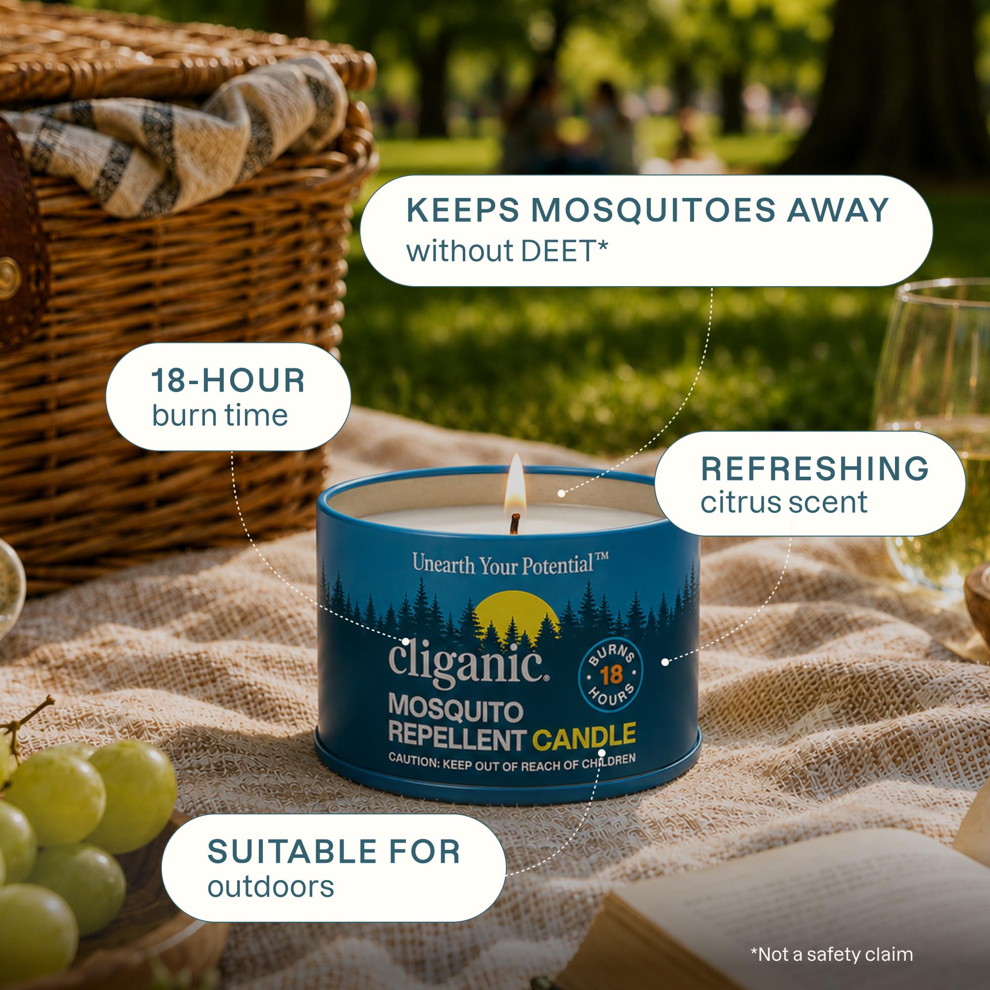 Cliganic Candela repellente naturale per zanzare (confezione da 4) | Citronella, senza DEET, infuso di olio essenziale per esterni, campeggio | Brucia 18 ore