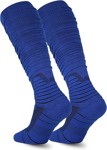 Scrunch Football Socks 1 Pair, Ultra Long Ankle Padded Athletic Socks for Men Women Boys Girls