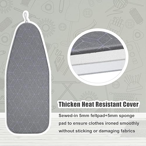 Miniatura 3 de Duwee Cubierta metálica resistente al calor para tabla de planchar de 12 x 32 pulgadas, material de fieltro grueso duradero, con cordón elástico,