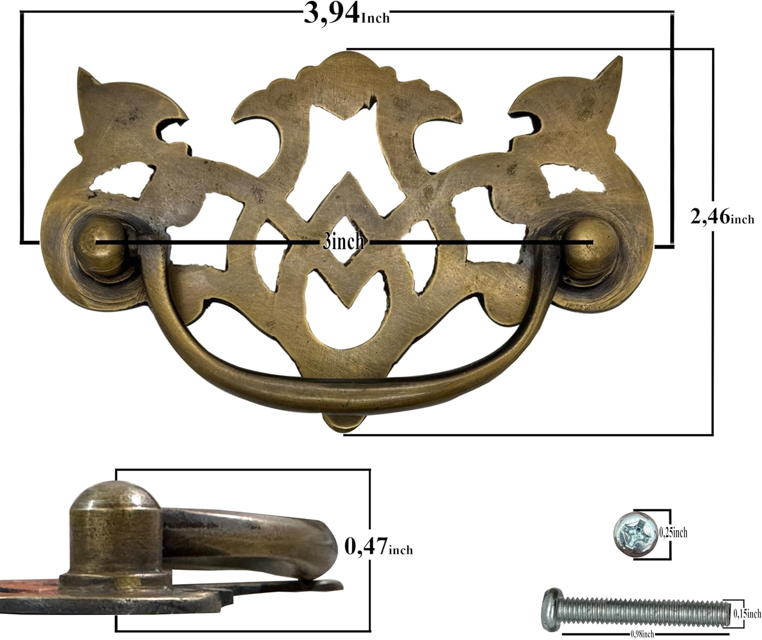 Generic Chippendale Style Brass Swing Bail Cabinet Pulls Set of 2 by Nesha, Oil Rubbed Bronze, 409-NDC-Chpndl