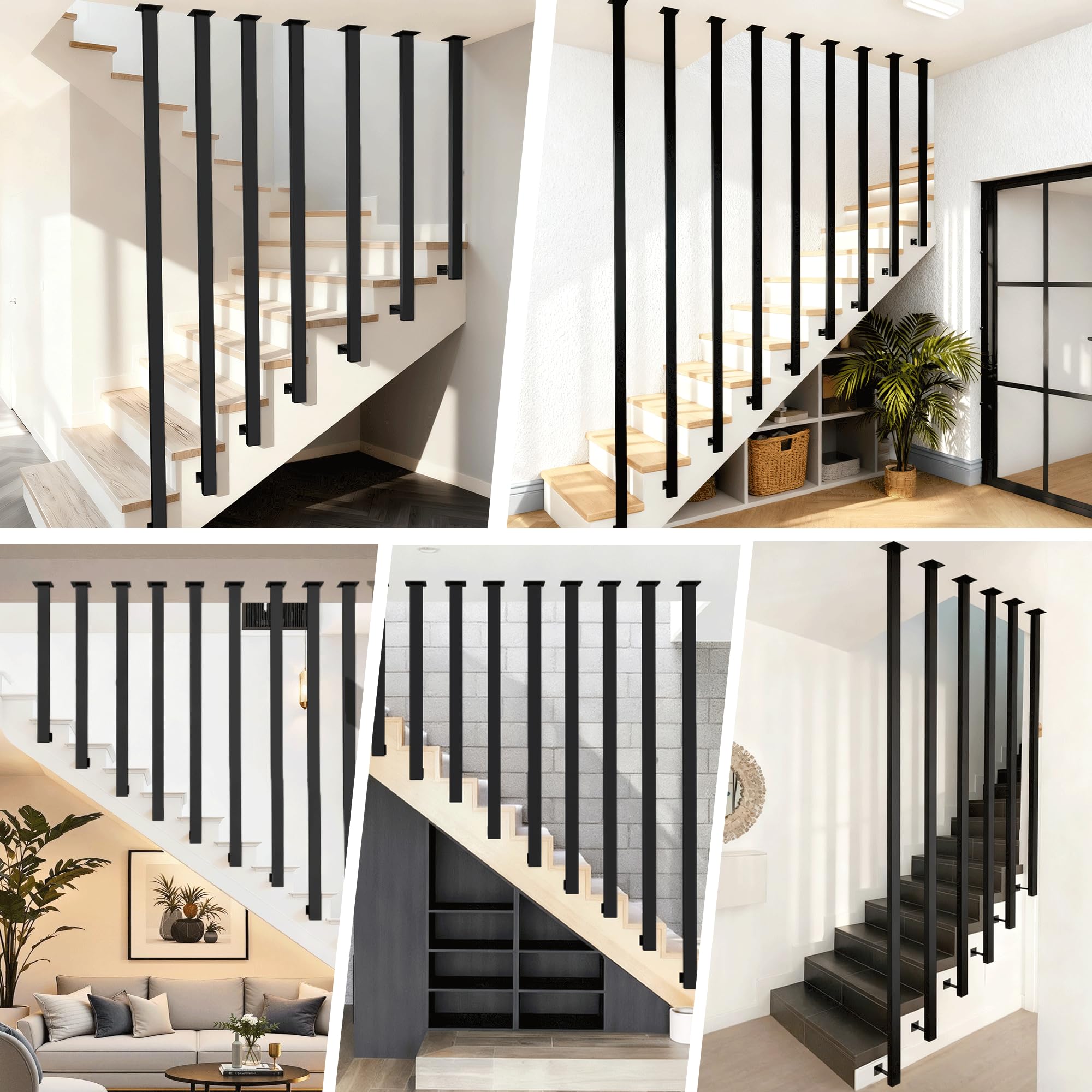 Treppengeländer Innen Außen, Handlauf Geländer Treppe Metall Schwarz, L Form Matt Geländerpfosten, Wandhandlaufe, Handläufe für Treppen Spleißbar, Treppenhandlauf für Dachböden Decke Flure160cm/62.9IN