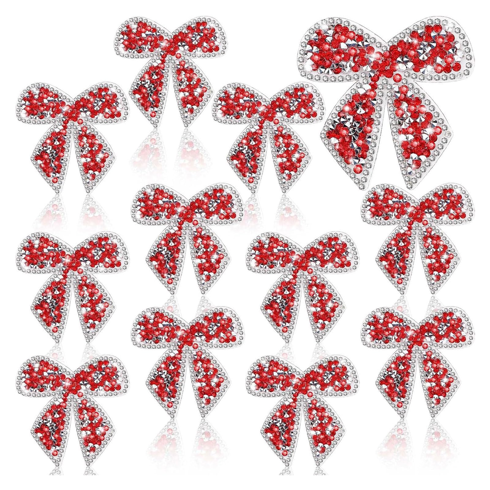 strass bogen zum aufbügeln, 12pcs schleife zum aufnähen, bügelbilder schleifen, glitzer aufnäher strass, Bügelflicken zum Aufbügeln von Kleidung und Schuhen(Rot)