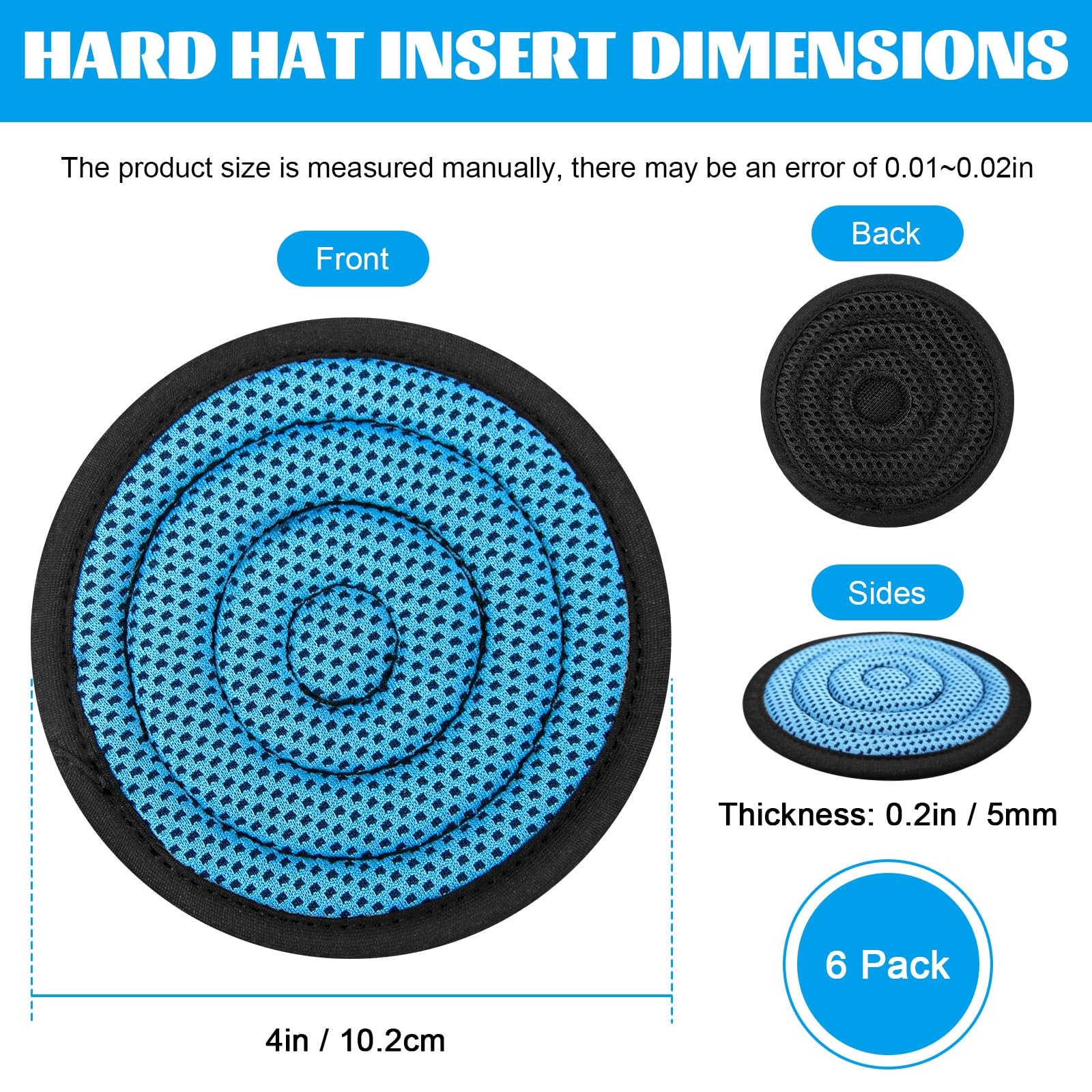 Almohadilla superior para cascos, lavable, relleno acolchado, repuesto de refrigeración para cascos y cascos de suspensión, azul, paquete de 6
