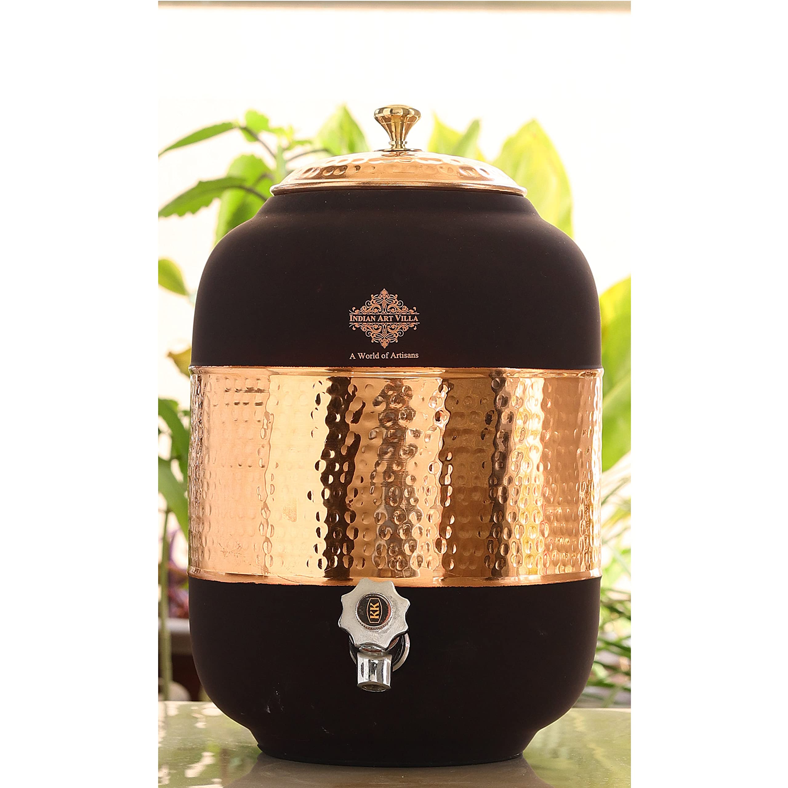 Indian Art Villa Half Hammered With Silk Finish Copper Water Pot In Black Color, Water Storage Volume - 270 Oz