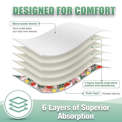 Miniatura 4 de wegreeco - Pañales de bolsillo lavables y re-utilizables para bebé, paquete de 6 + 6 inserciones de bambú (con 1 bolsa húmeda, amor, flores)