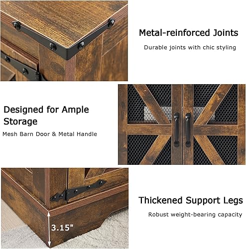 Miniatura 4 de Mesa auxiliar de granja de 21.1 pulgadas con estación de carga y puerta de granero de malla, mesita de noche de madera rústica con estante de