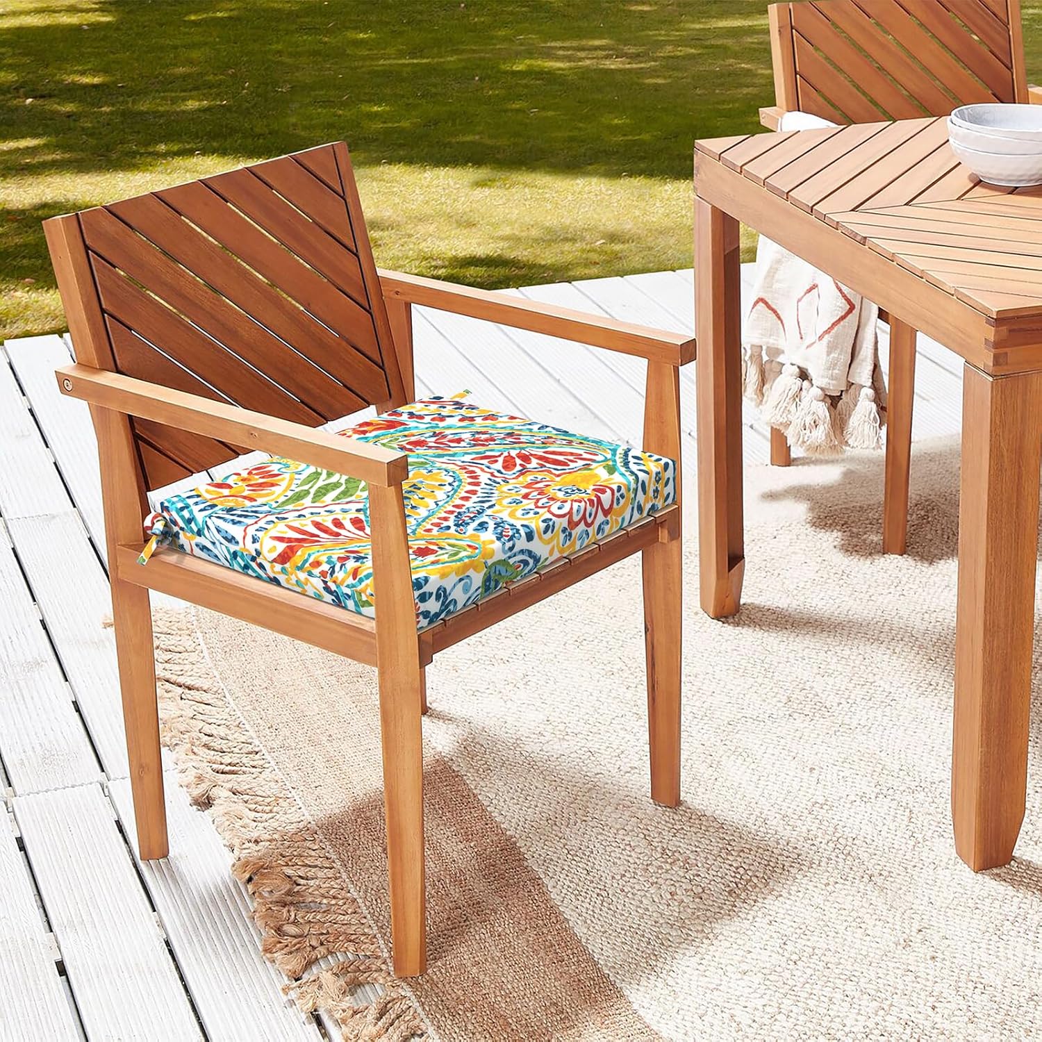 LVTXIII Outdoor Chair Cushions, Water Repellent Patio Furniture Cushions Outdoor Square Chair Pads with Ties for Dining Chairs and Garden Furniture Decoration, 18.5"x16"x2" Set of 4, Paisley Multi