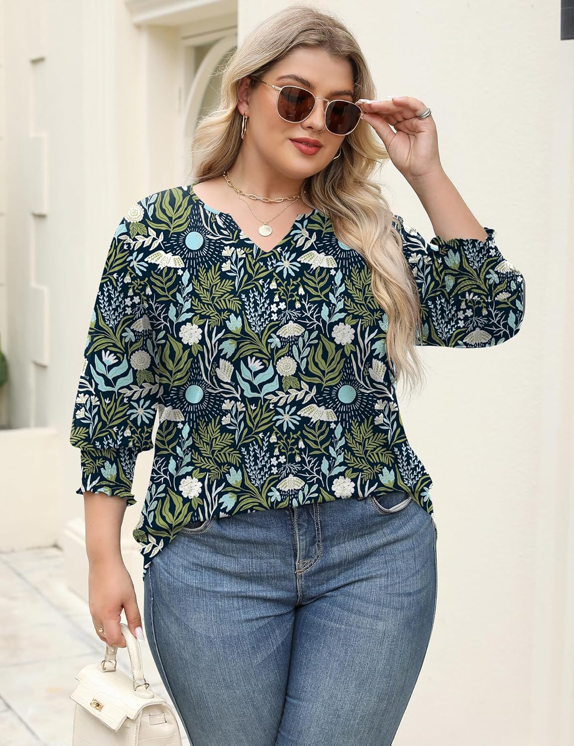 Rapbin Womens Plus Size Tops 3/4 Sleeve Blouses Shirts Casual V Neck Loose Tunic Tops 1X-5X - Image 5