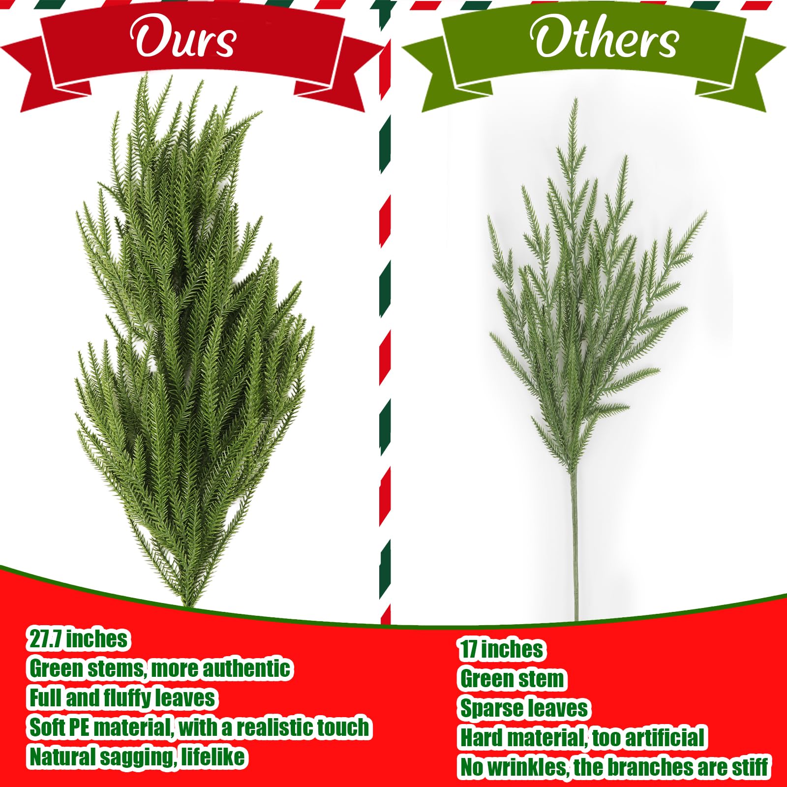 Norfolk-Kiefernzweige für Weihnachten, 71,1 cm, 8 Stück, Norfolk-Kiefer, künstliche Weihnachtszweige für Weihnachten, Innen- und Außenbereich, Heimdekoration