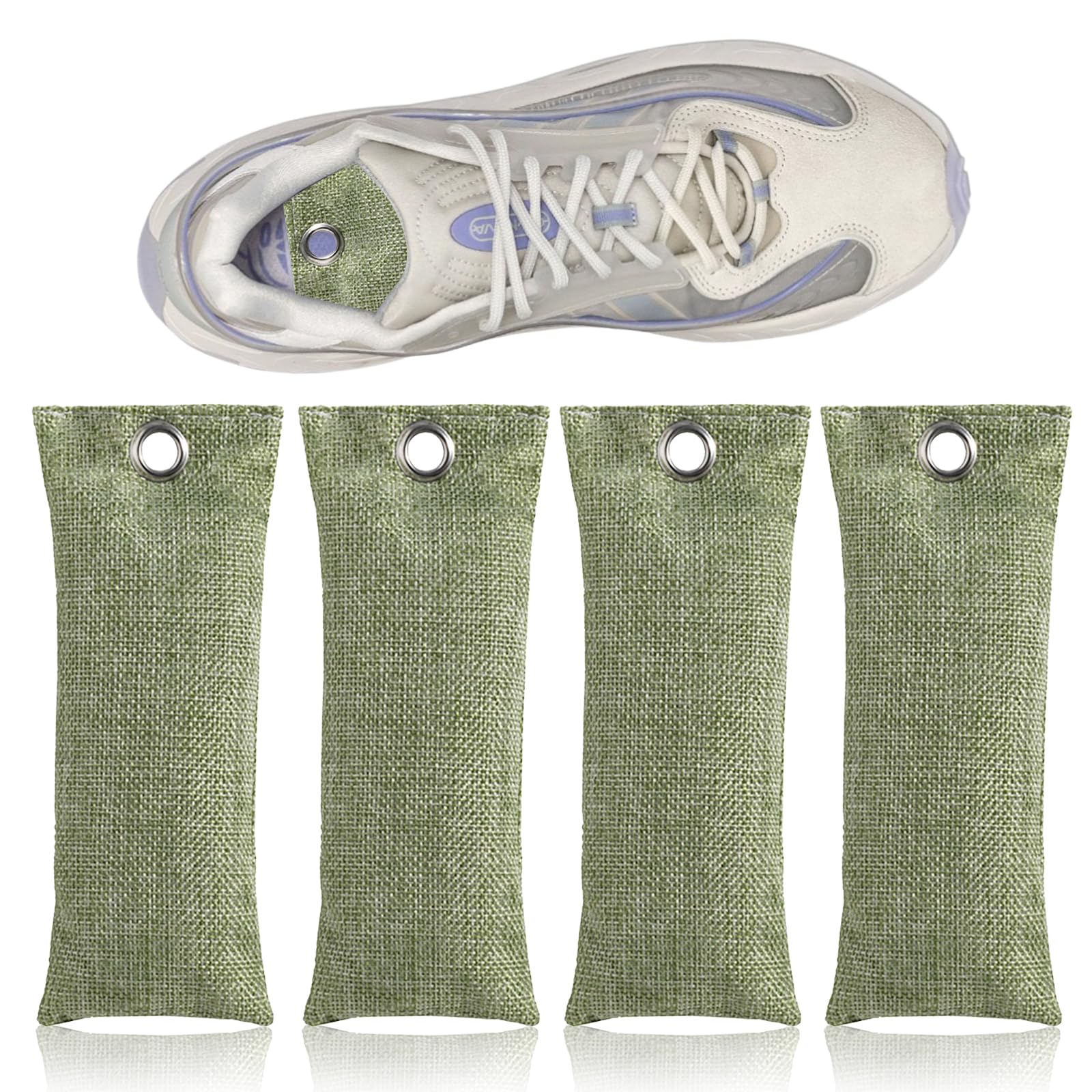 4 Pcs Neutralizador De Olores Para Zapatos,Bolsa De Carbón Activo De Bambú, Desodorante Zapatos,Ambientador Natural Para Automóvil,Para Armarios, Zapatos, Eliminar Los Olores,4x75g (Verde)