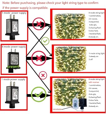 2 Pcs 8 Mode Light LED Transformer 30V LED Controller Class 2 Power Supply,Transformer US Plug Adapter Replacement for String Light, not Fit 8 Mode with Control Box and 1 Mode String Light