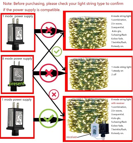 2 Pcs 8 Mode Light LED Transformer 30V LED Controller Class 2 Power Supply,Transformer US Plug Adapter Replacement for String Light, not Fit 8 Mode with Control Box and 1 Mode String Light