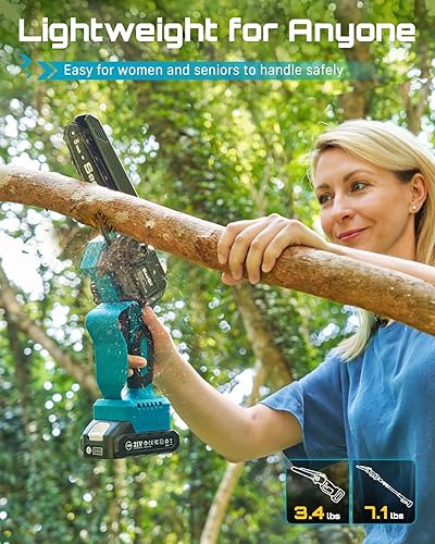 Miniatura 6 de SEESII Sierras de poste eléctricas 2 en 1 para recortar árboles, mini motosierra inalámbrica de 6 pulgadas con poste de extensión, sierra de cadena