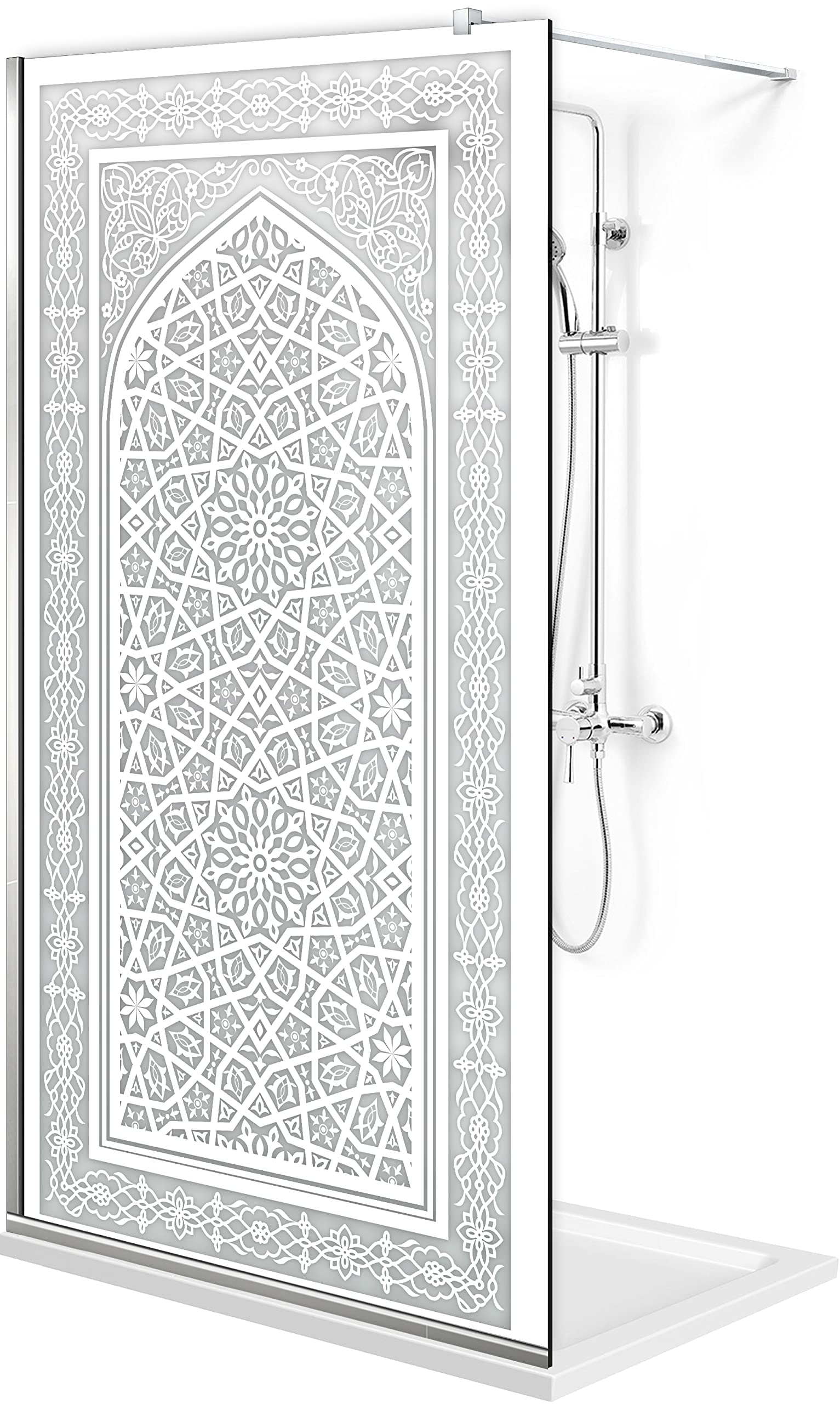 Aqua Roy Modell INOX Carat 100 cm ab 70/80/90/100/110/120 Walk in Duschabtrennung satinierte Glasscheibe 8 mm weiß Nano beschichtet sandgestrahlt Muster Edelstahl (100x195 cm)