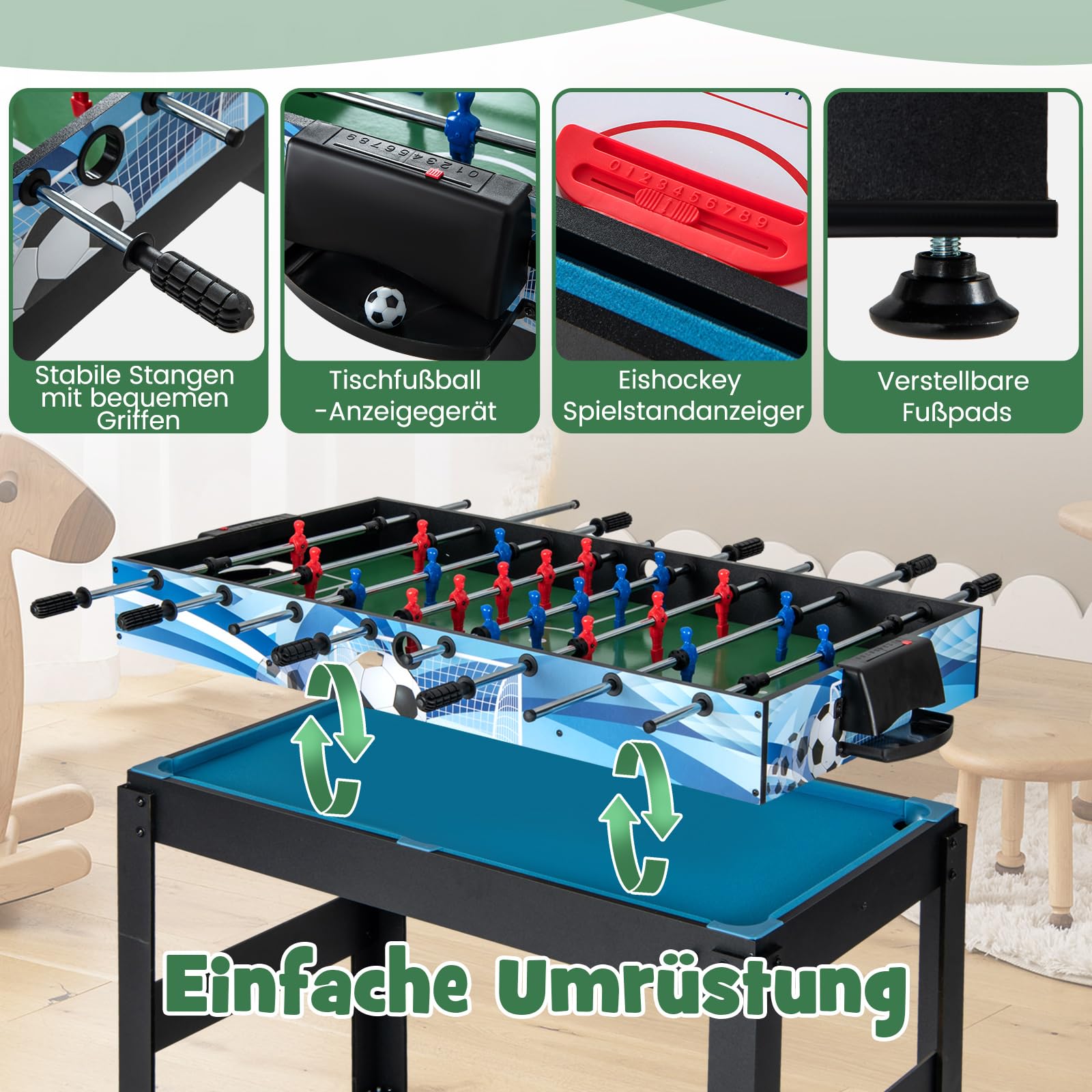 COSTWAY Zestaw stołowy 14 w 1, wielofunkcyjny, z piłkarzykami, hokejem, bilardem, tenisem stołowym, kręgielnim, shuffleboardem, szachami, kobietami i backgammonami, stół kombi dla dzieci i dorosłych