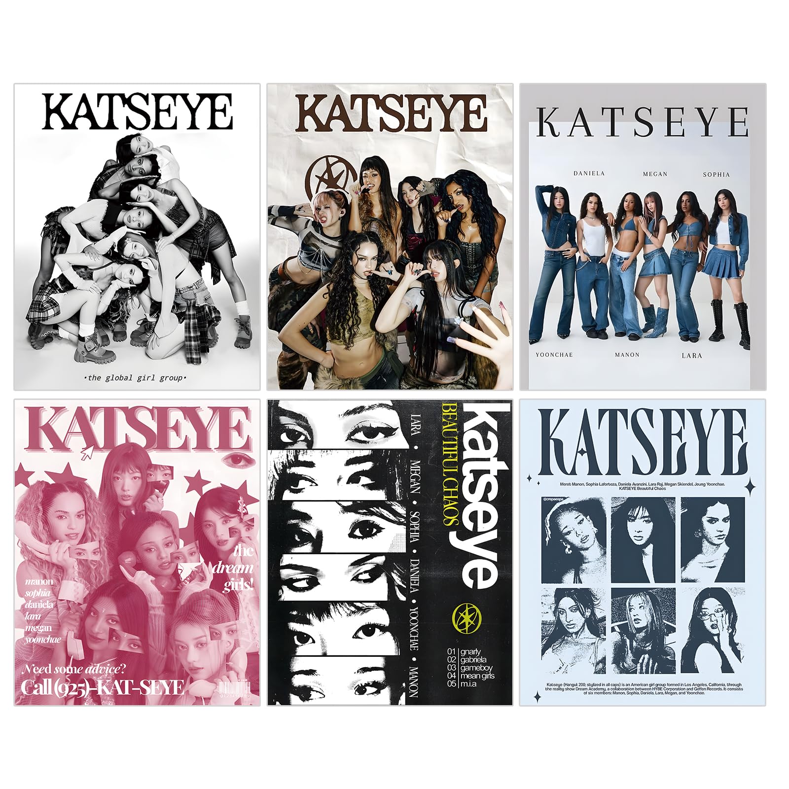 UJBVCX Set di 6 Katseye Poster Music Posters Collage da Parete, Poster della Camera, per Dormitorio (20 x 25 cm)