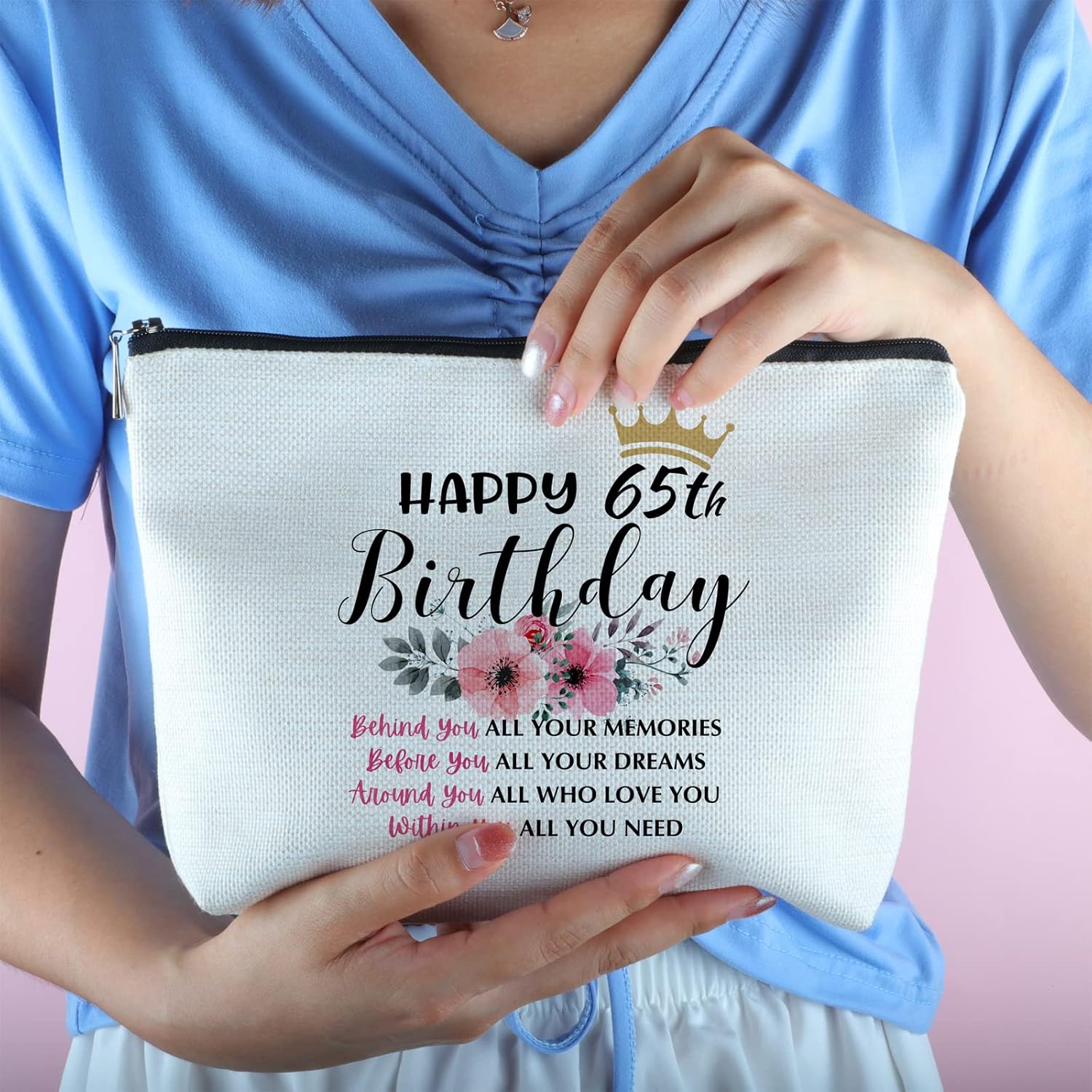 65th Birthday Gift for Women Zipper Travel Makeup Bag 65 Year Old Gifts 65 Birthday Gifts Birthday Gift Ideas for Women Grandma Mom Wife Sister Aunt - Image 5