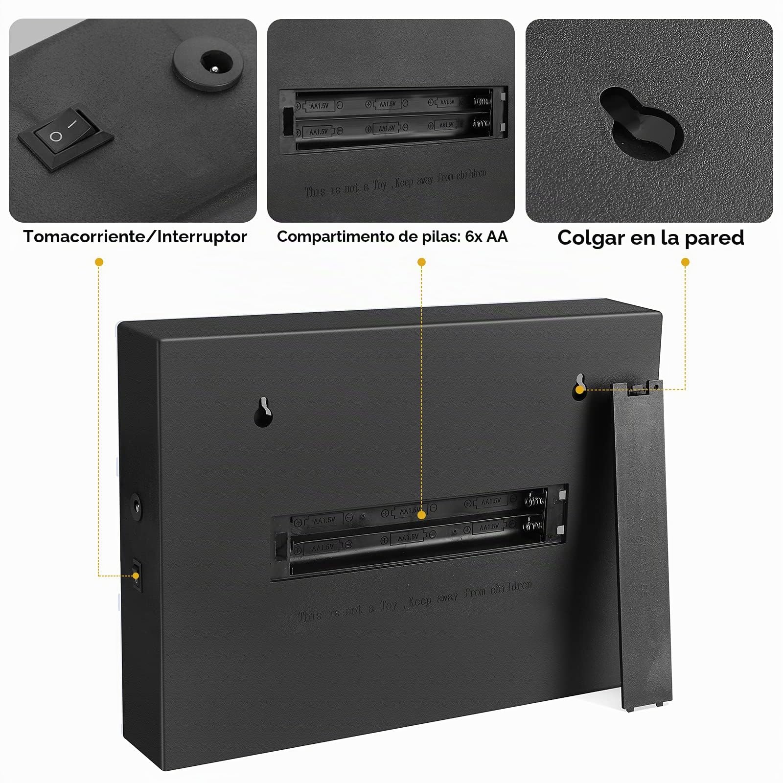 SHYOSUCCE Caja de Luz LED con 16 Cambios de Color, 4 Modos de Flash, 262 Letras y 85 Emojis, Cartel Luminoso A4 para Boda, Aniversario, Cumpleaños, Fiesta, Alimentado pour USB y Batería (Negro)