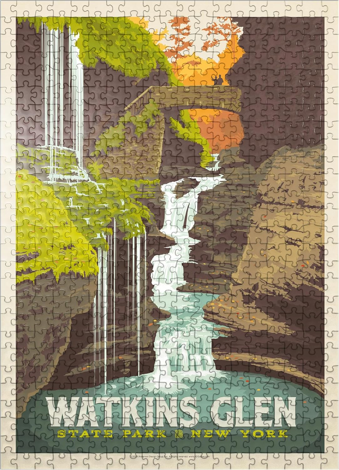 MyPuzzle Watkins Glen State Park, New York, Vintage Poster - Premium 100 Piece Jigsaw Puzzle for Adults