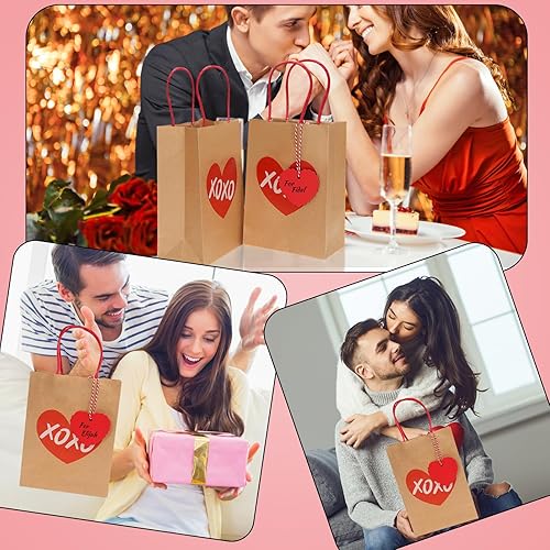 Miniatura 5 de 30 bolsas de regalo para el día de San Valentín con etiquetas, bolsas de papel kraft para envolver regalos con asas, bolsas de dulces de San