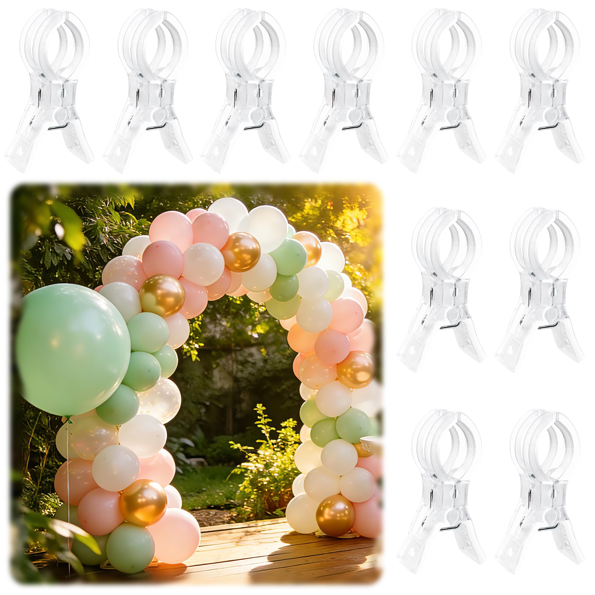 PUGPIU 10 Pack Plastic Transparent Balloon Arch Clips for Backdrop | 3.5 Inch Heavy-Duty Spring Clamps for Birthday Decor | Crafts | Photo Studios