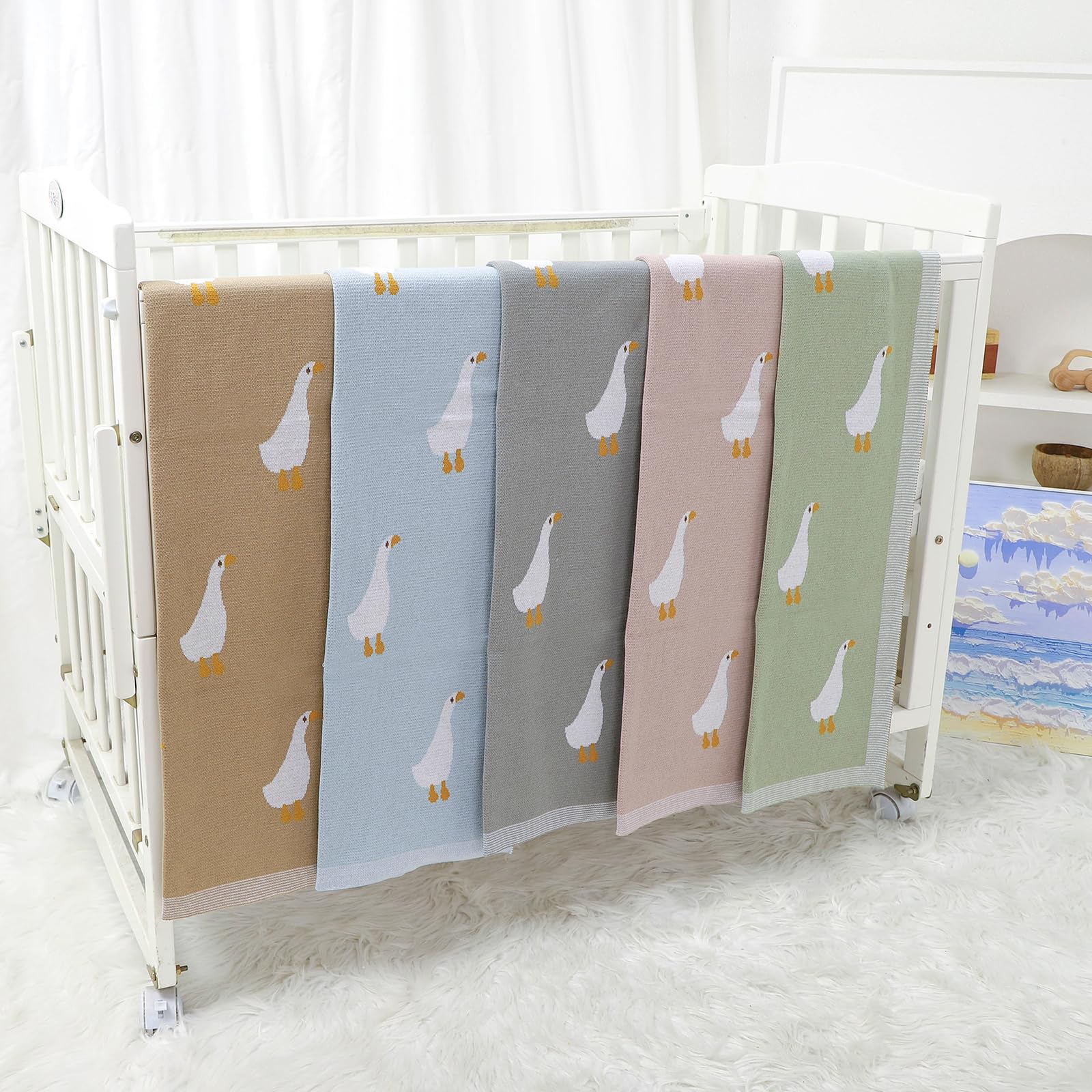 Babydecke aus 100% Baumwolle gestrickte weiche Decke für Neugeborene mit schönen Zebra, 100 x 80 cm (grün-goose)