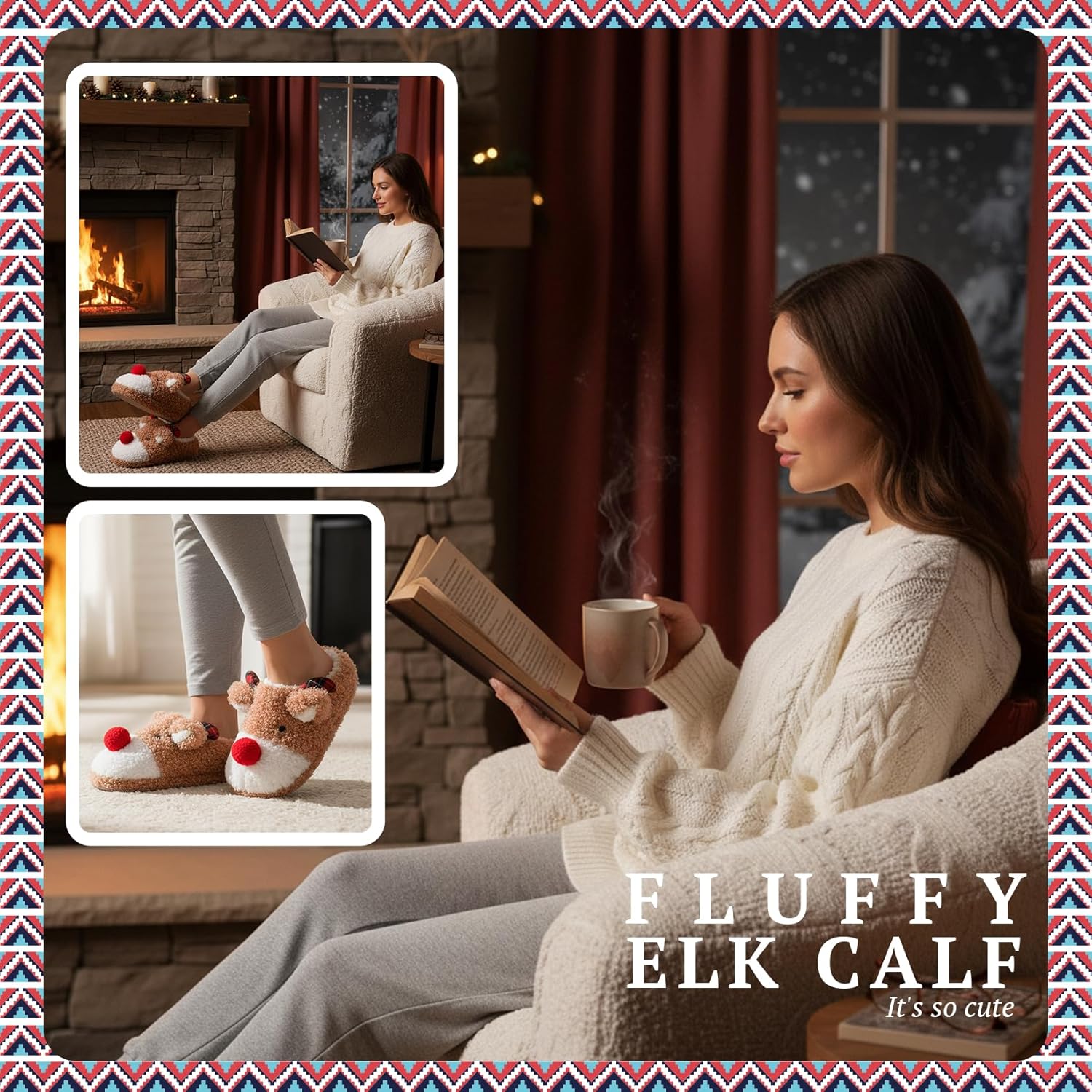 ASHION Women's Cute Fuzzy Reindeer House Slippers Stuffed Animal Bedroom Slippers Cozy Christmas Indoor Shoes - Image 6