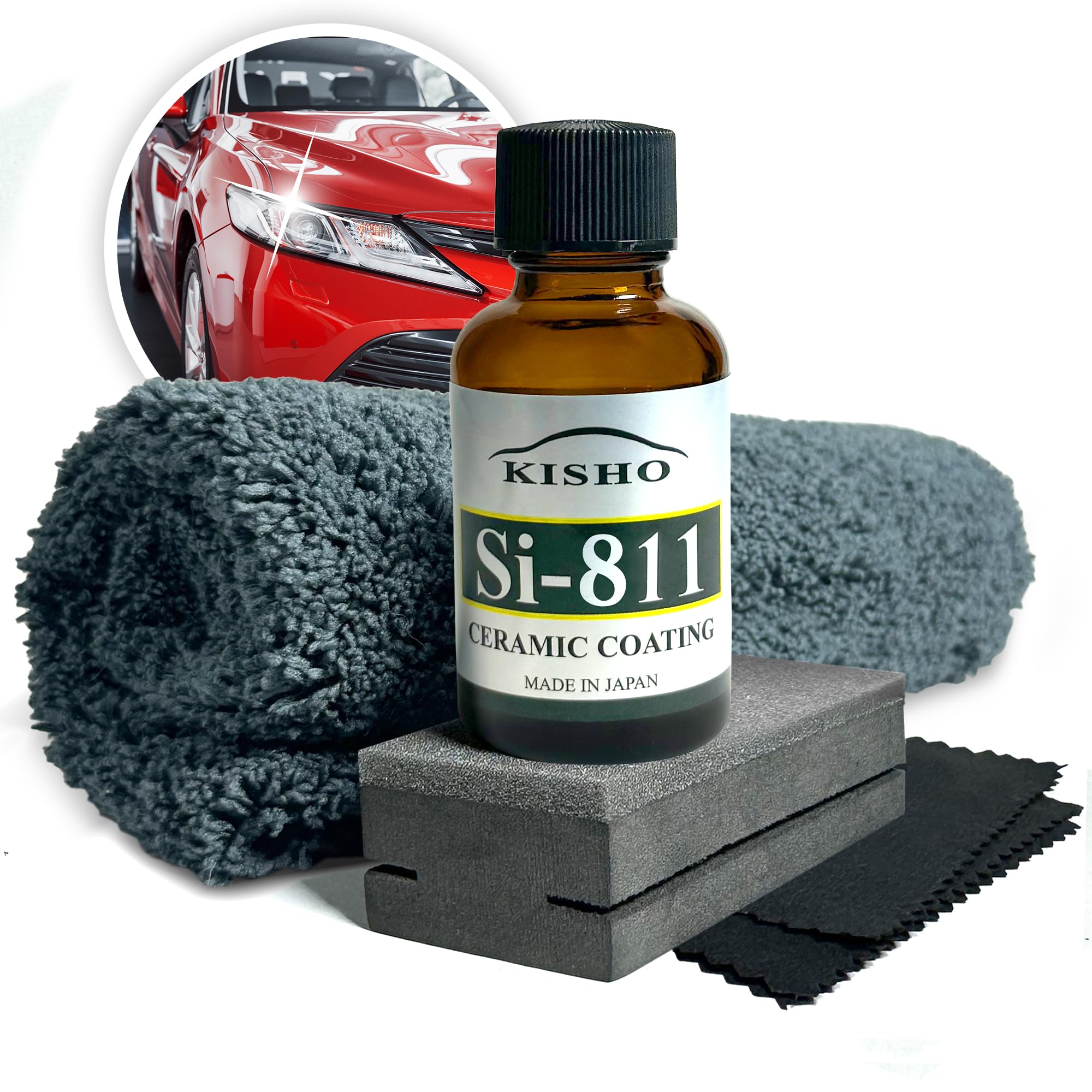 Kisho SI-811 Kompletny zestaw do powłoki ceramicznej, 30 ml, profesjonalna ochrona samochodu z aplikatorem i ściereczkami z mikrofibry, hydrofobowa, 3-letnia ochrona