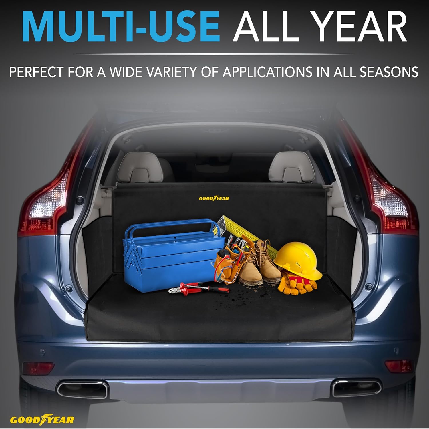 GOODYEAR Water Resistant SUV Cargo Cover – Heavy-Duty Trunk Protector for Dogs, Durable Liner with Side Walls, Pet Mat, Trunk Cover for SUV and Car, Car Accessories -Large Size
