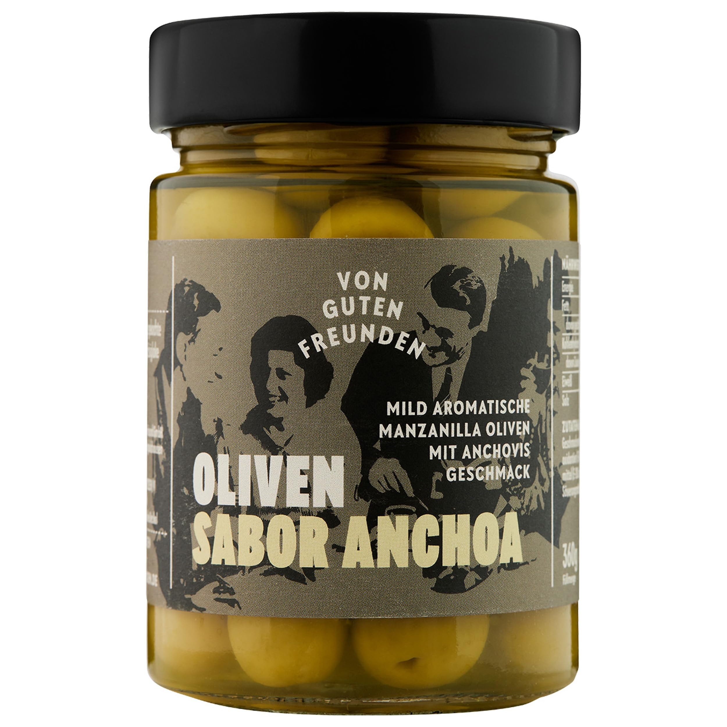 Von guten Freunden Manzanilla Oliven mit Sardellengeschmack Spanien inkl. FeinWert E-Book (12 x 380 g)