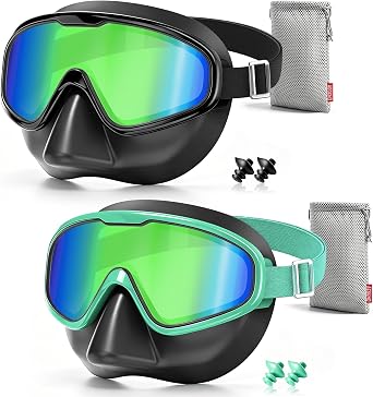 Aegend Swim Goggles with Nose Cover,No Hair Pull,UV Protection Wide View Fabric Swimming Goggles for 3-14 Kids Youth Adult