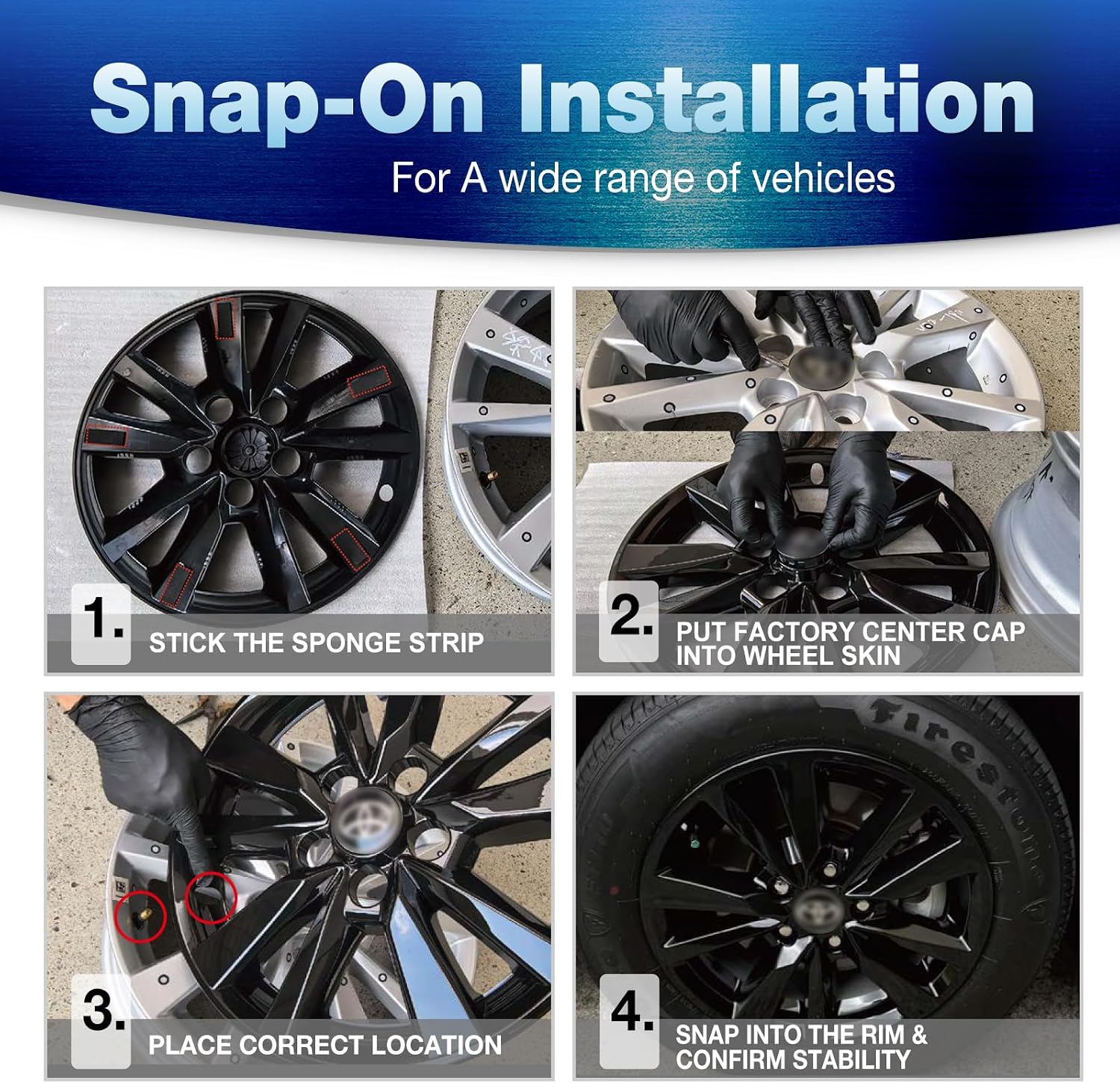 16" Wheel Skins for Toyota Camry Hybrid 2025 2026, ABS+PC 16inch Hubcap Wheel Covers Replacement for 25 26 Camry OEM#42611-AQ010, 4PCS Glossy Black, Snap-on Design