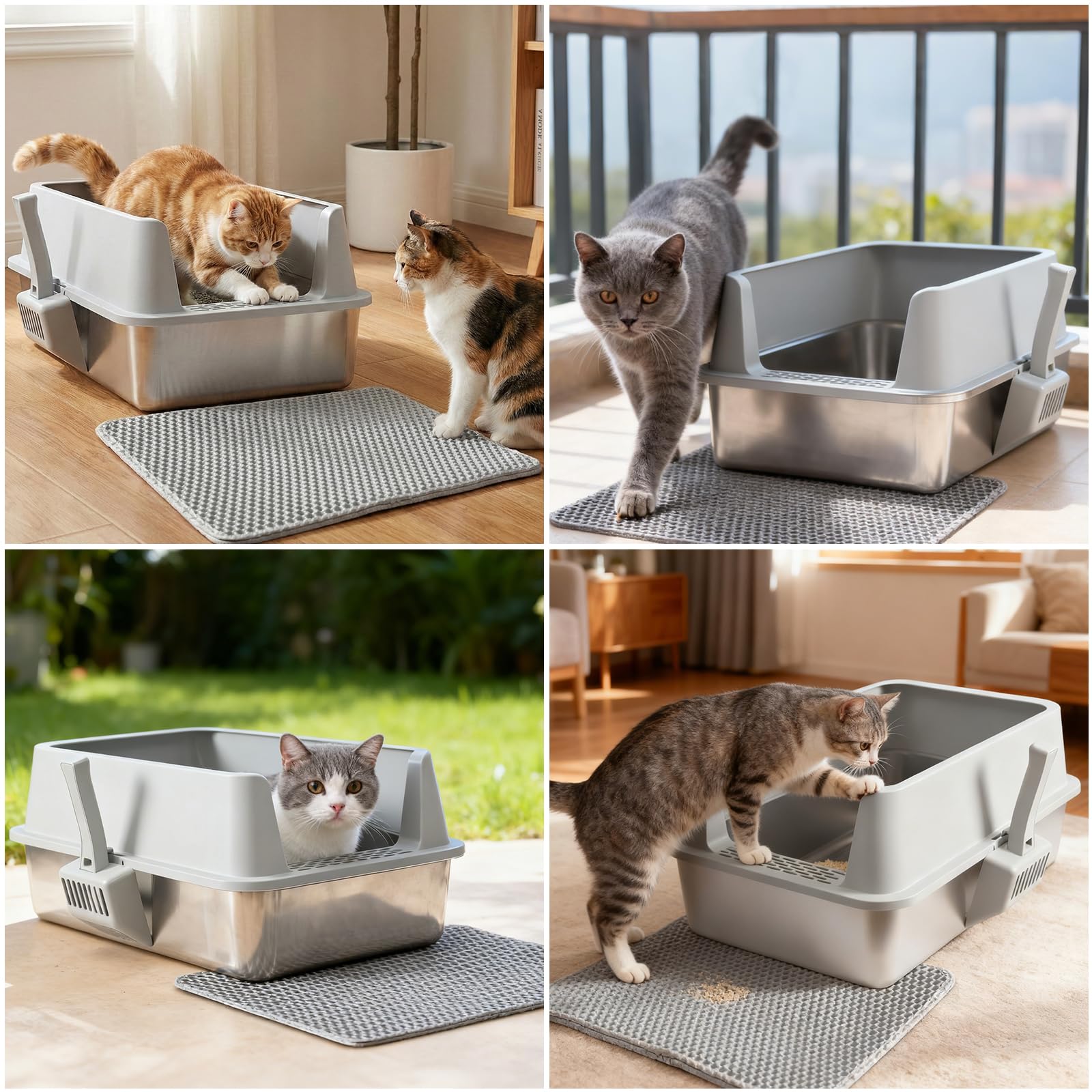 2 Pack Stainless Steel Litter Box,XL Metal Cat Litter Box with Lid High Sides,Extra Large Litter Box for Big Cats,Odor-Resistant, Scratch-Proof, Easy to Clean,Scoop &Mat Included - image 7