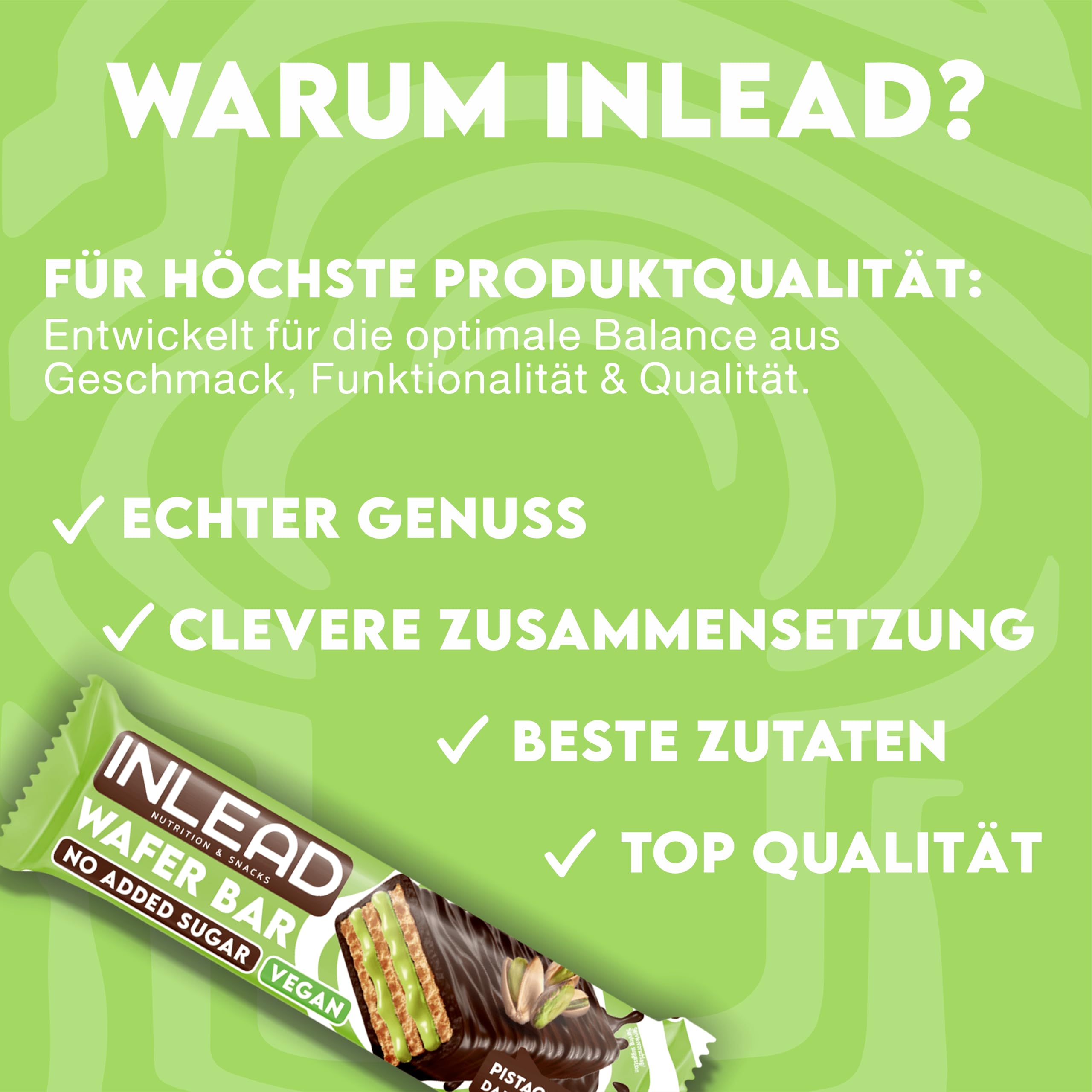 INLEAD - Wafer Bar | Knuspriger Waffelriegel mit zarter Milchschokolade | Ohne zugesetzten Zucker & Unvergleichlich Lecker - 15 x 45g (Pistachio - Pistazie)
