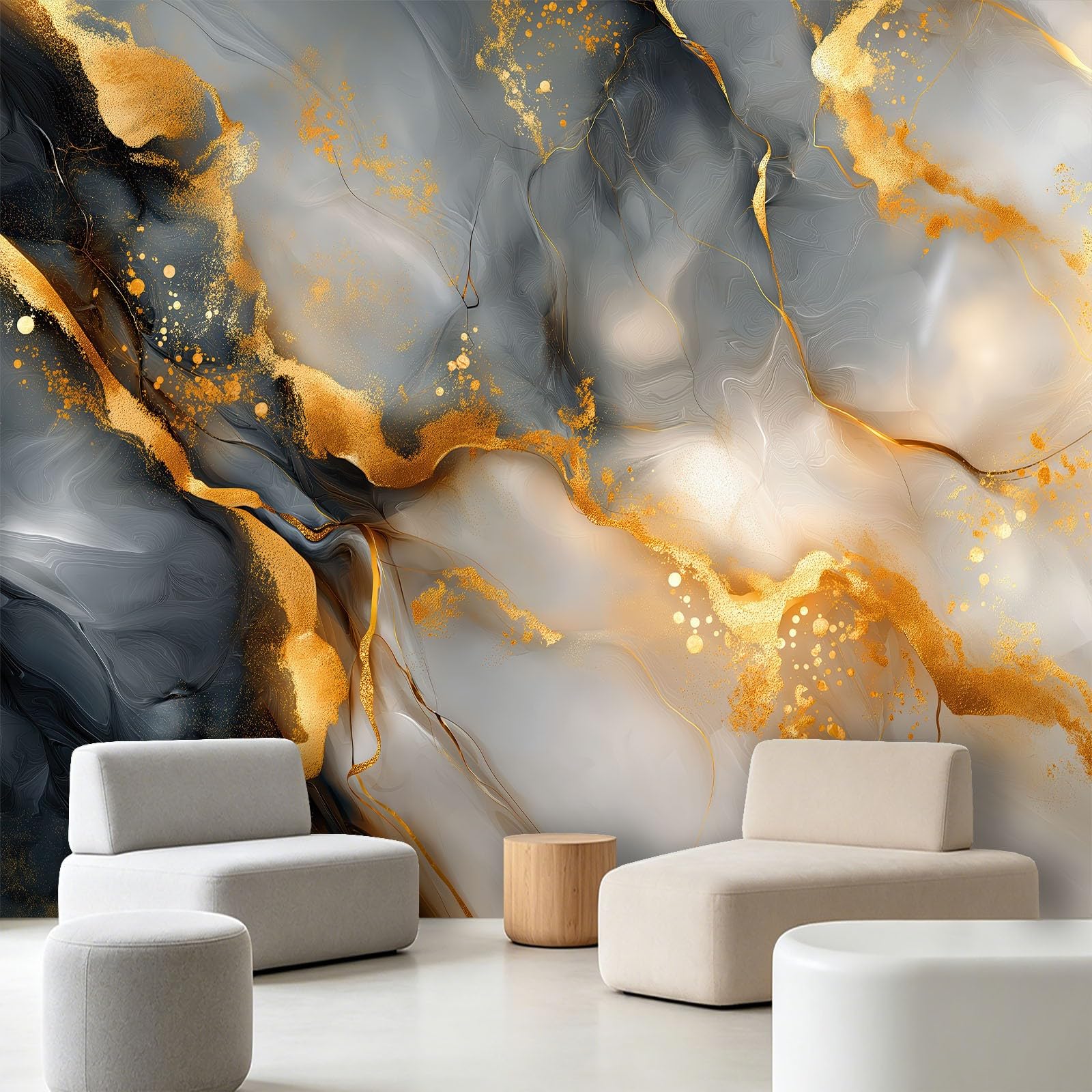 Papier peint panoramique effet marbre sable doré 350x256cm