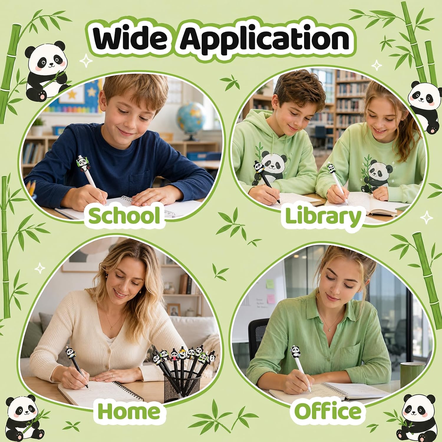 Panda Gel Pens 8 Pack with 35 Waterproof Stickers, 0.5mm Black Ink Cute Animal Silicone Kawaii Stationery Set Party Favors Gifts for Kids Girls Women Panda Lovers image 5