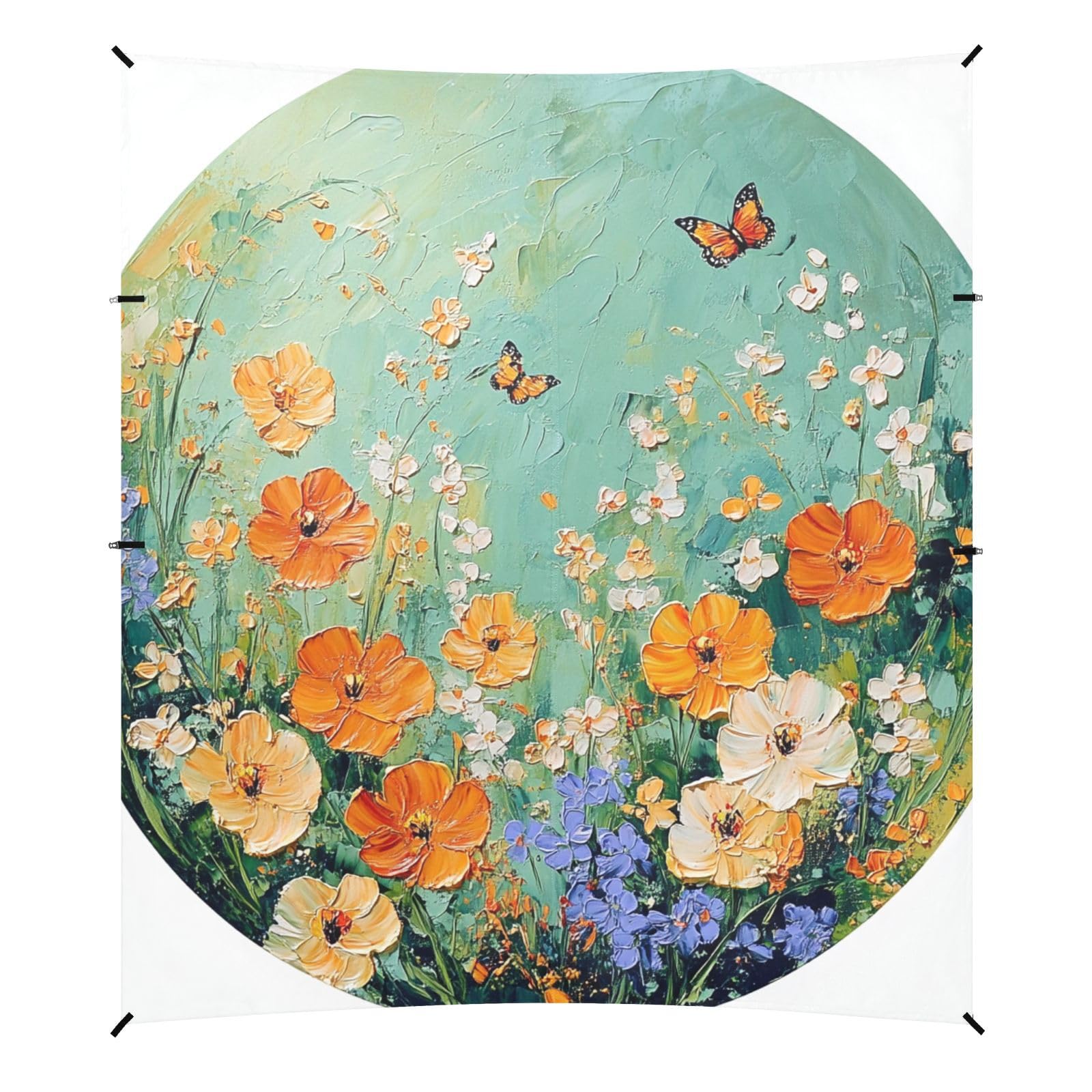 Flowers Hyacinths Marigold Butterflies Sage Beach Cabana UPF50+ Protection Easy Setup Shade Sun Shelter with Sturdy Poles, Sandbags and Shovel for Camping, Picnics, Backyard & Fishing