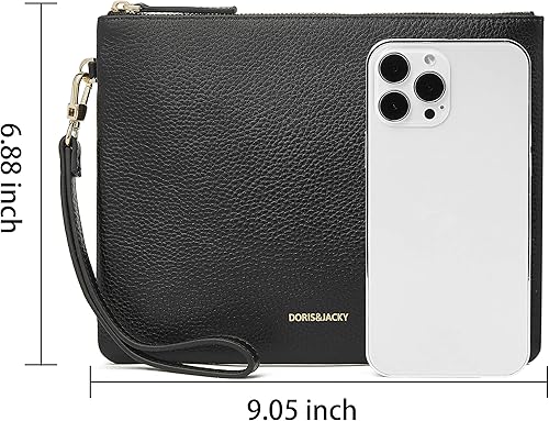 Miniatura 2 de DORIS&JACKY Bolso de mano de cuero para mujer, bolso grande y delgado para teléfono con correa desmontable
