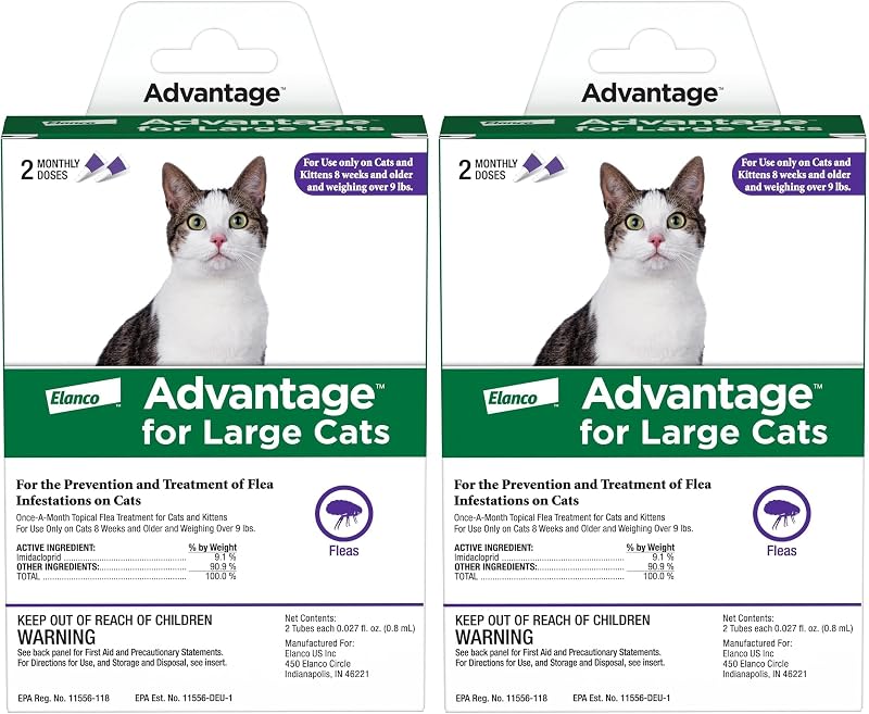 Topical Cat Flea Treatment and Prevention for Large Cats Over 9 lbs. | Apply Flea Drops Monthly | 4 Treatments (Pack of 2)