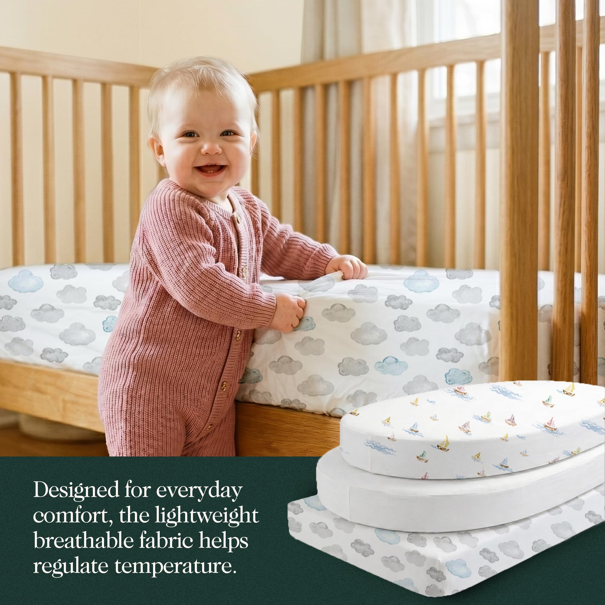 Sábanas para moisés 100% algodón orgánico (paquete de 3) – Certificado GOTS – Sábanas para moisés para niñas y niños – Para colchón estándar ovalado y rectangular – Sábanas de tejido de percal que se