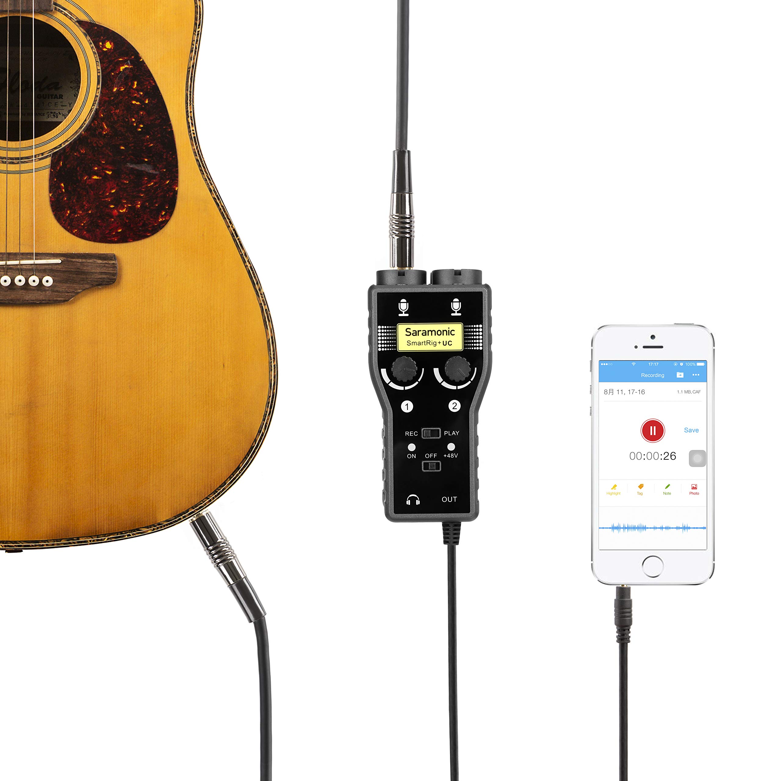Saramonic SmartRig+UC - Interfaz de audio profesional de 2 canales con XLR, entradas de 1/4 pulgadas y 1/8 pulgadas para smartphones y tabletas Android USB tipo C, PC y más